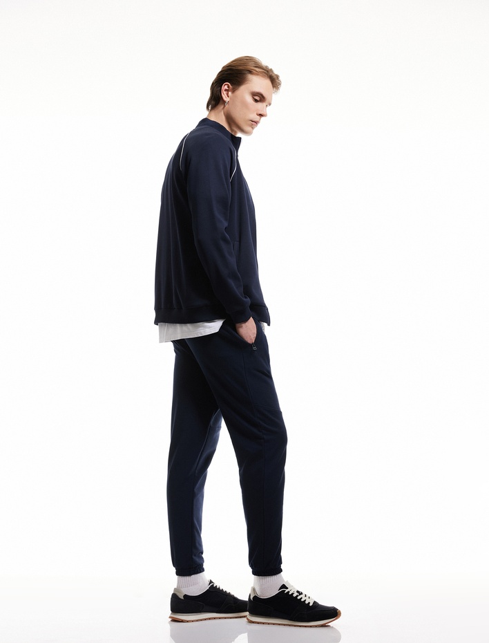  Fermuarlı Cepli Pamuklu Dikiş Detaylı Beli Bağcıklı Jogger Eşofman Altı