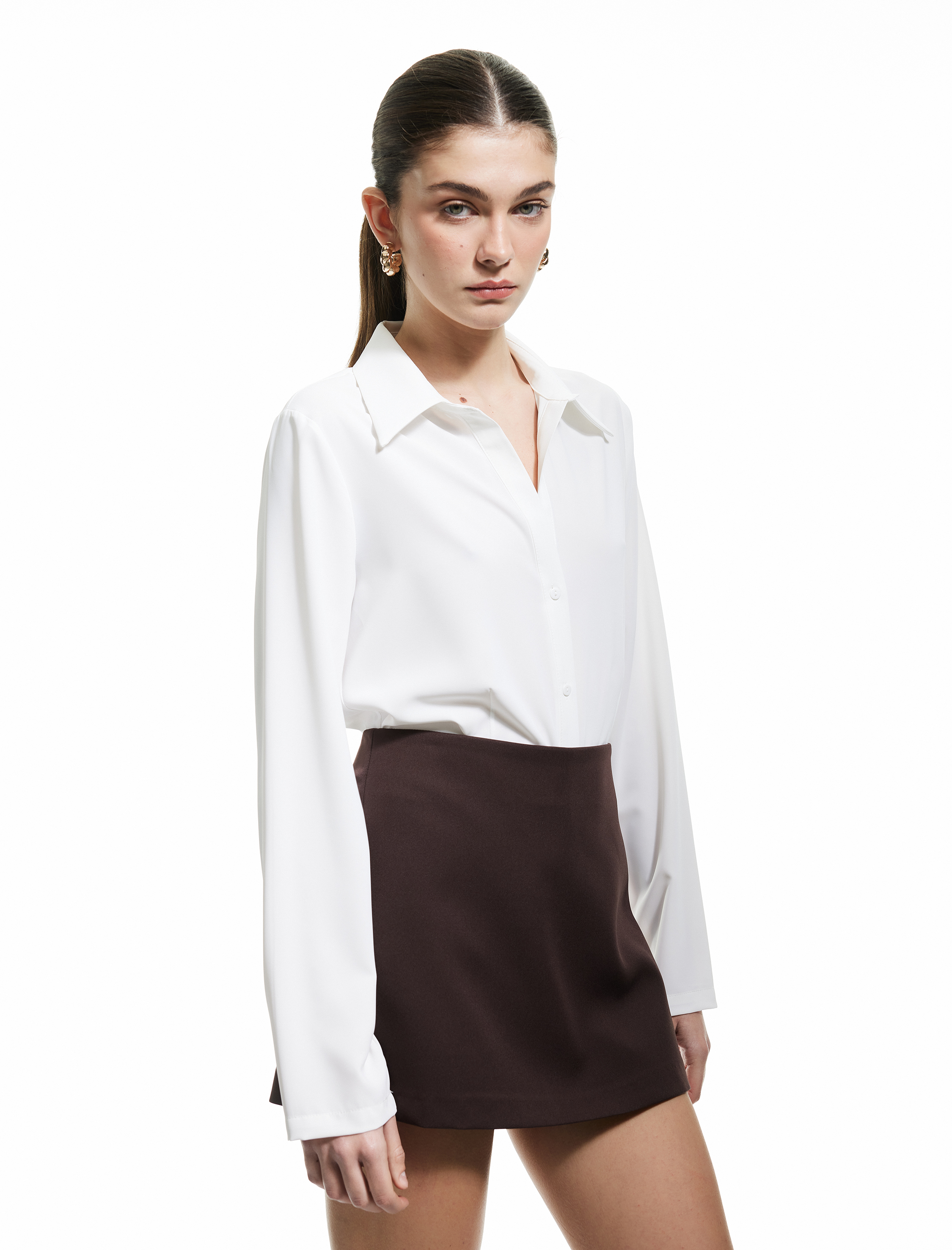   Uzun Kollu Klasik Yaka Saten Gömlek