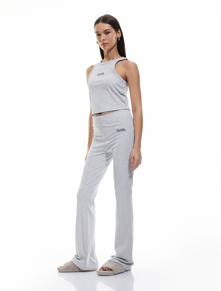  Rahat Kalıp Yumuşak Dokulu İşleme Detaylı Fitilli Pijama Altı