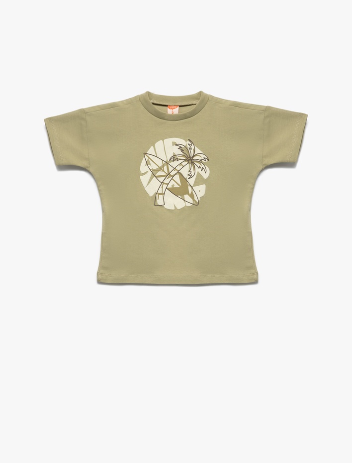 Erkek Bebek Bisiklet Yaka Kısa Kollu Baskılı Pamuklu Tişört