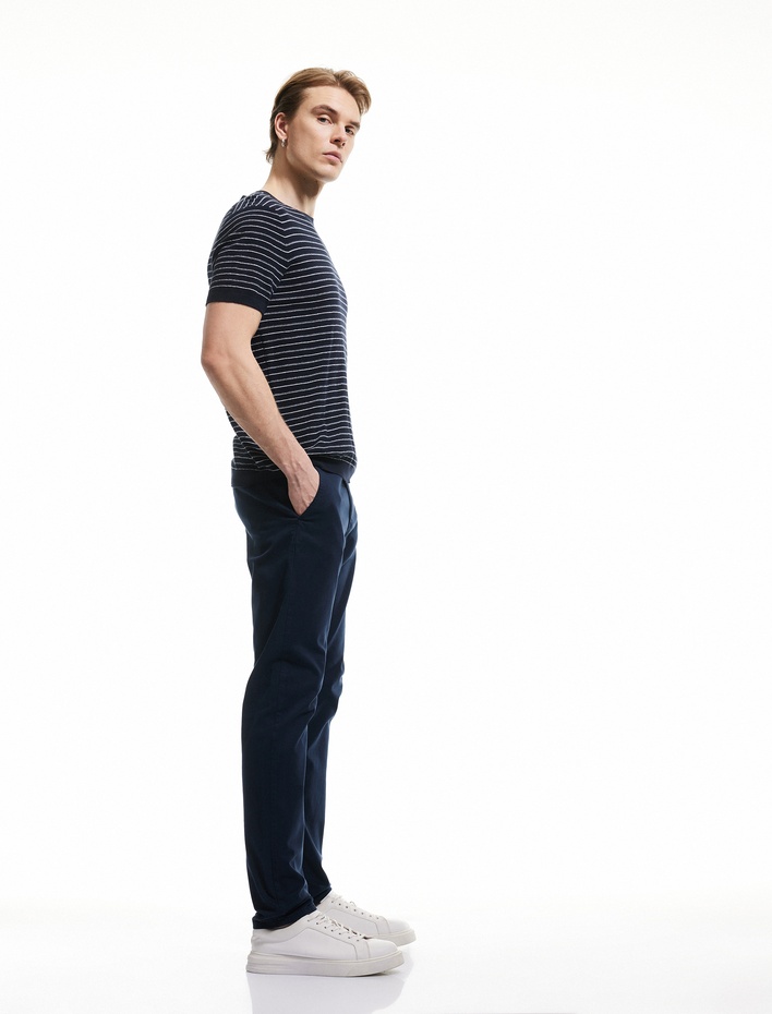  Pamuklu Düğmeli Chino Cep Detaylı Slim Fit Pantolon