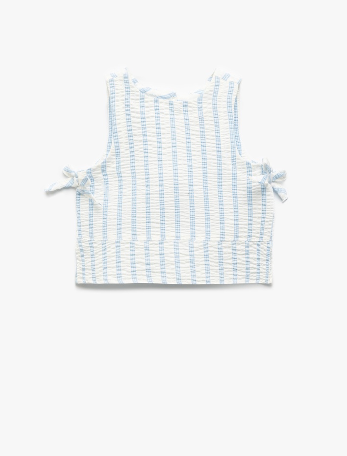 Kız Bebek Fiyonk Detaylı Viskon Karışımlı Bisiklet Yaka Çizgili Crop Bluz