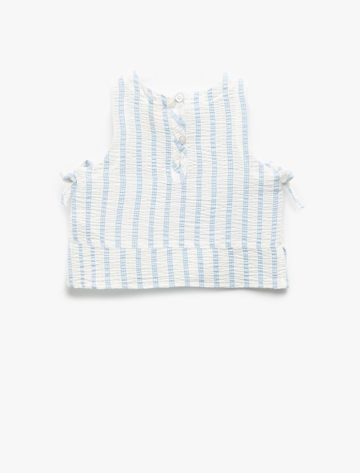 Kız Bebek Fiyonk Detaylı Viskon Karışımlı Bisiklet Yaka Çizgili Crop Bluz