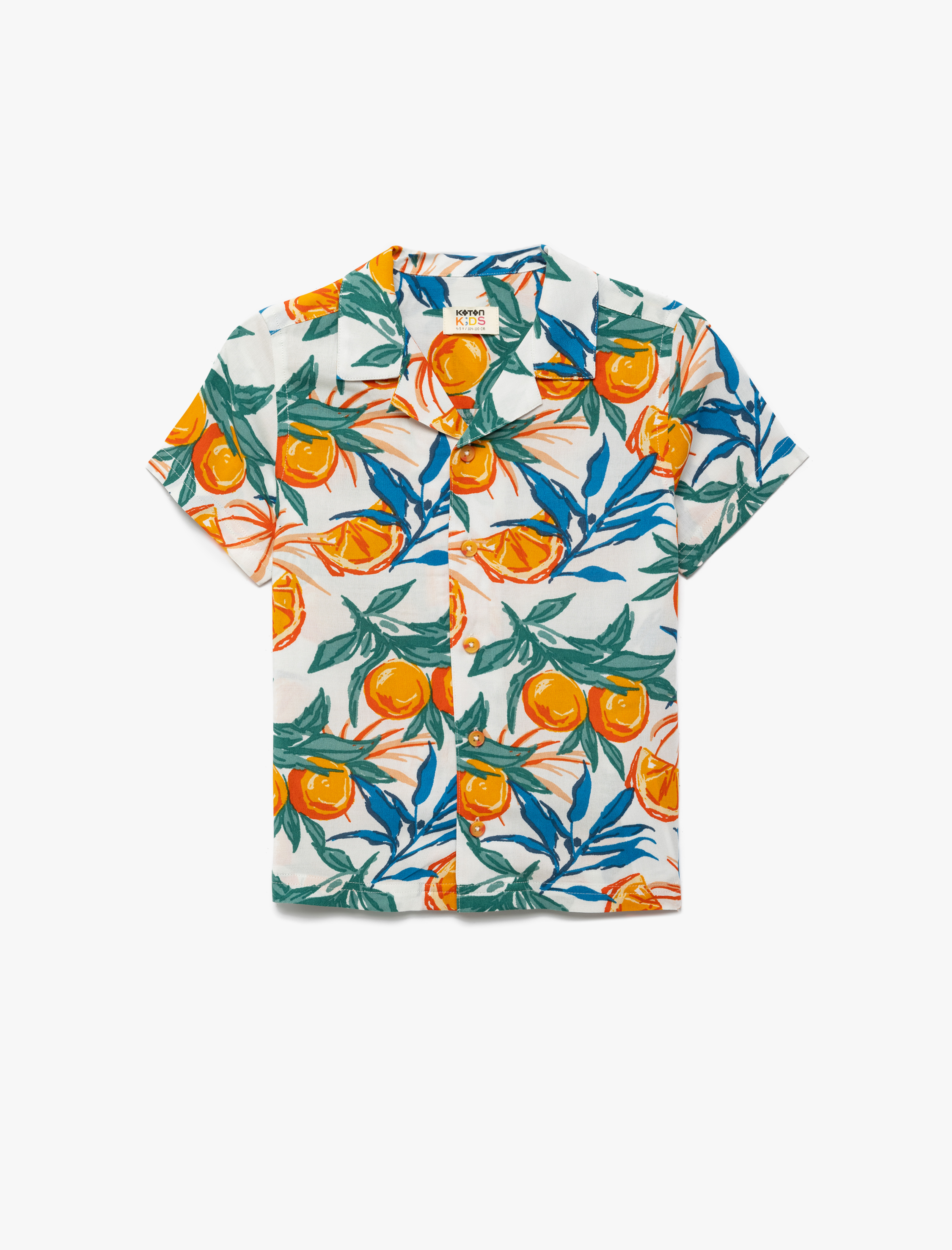  Erkek Çocuk Kısa Kollu Düğmeli Meyve Desenli Viskon Gömlek