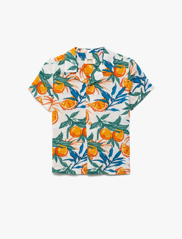 Erkek Çocuk Kısa Kollu Düğmeli Meyve Desenli Viskon Gömlek
