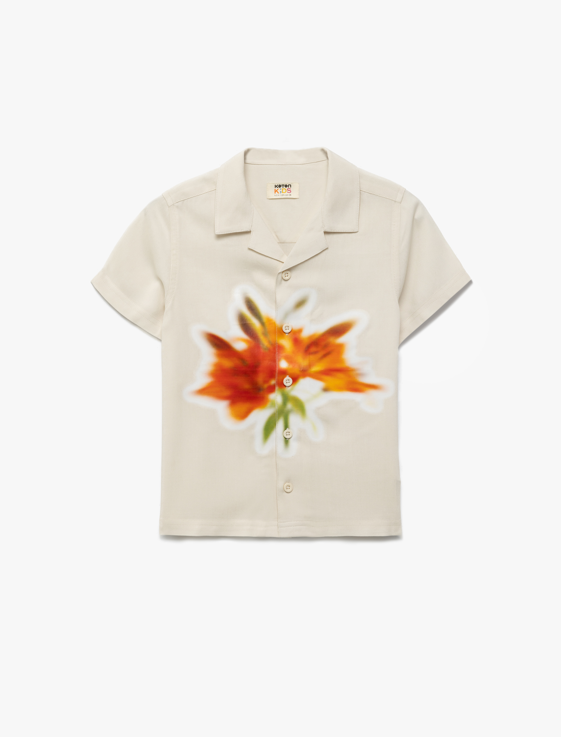  Erkek Çocuk Kısa Kollu Düğmeli Çiçek Desenli Viskon Gömlek