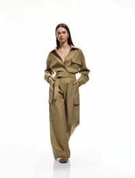 Modal Karışımlı Cep Detaylı Geniş Paça Gabardin Kargo Pantolon