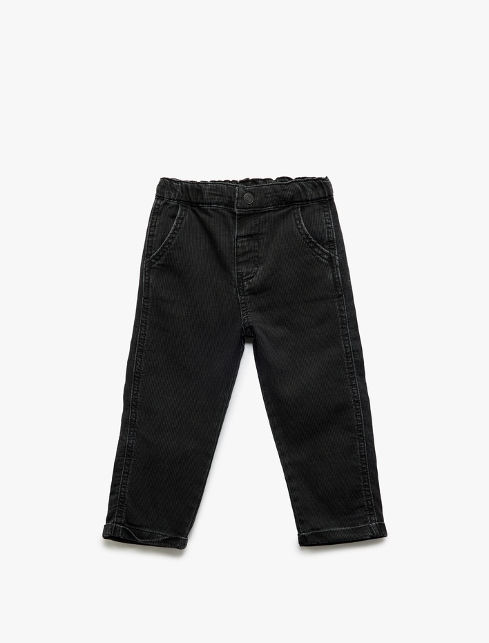 Erkek Bebek Pamuklu Beli Lastikli Cep Detaylı Denim Pantolon
