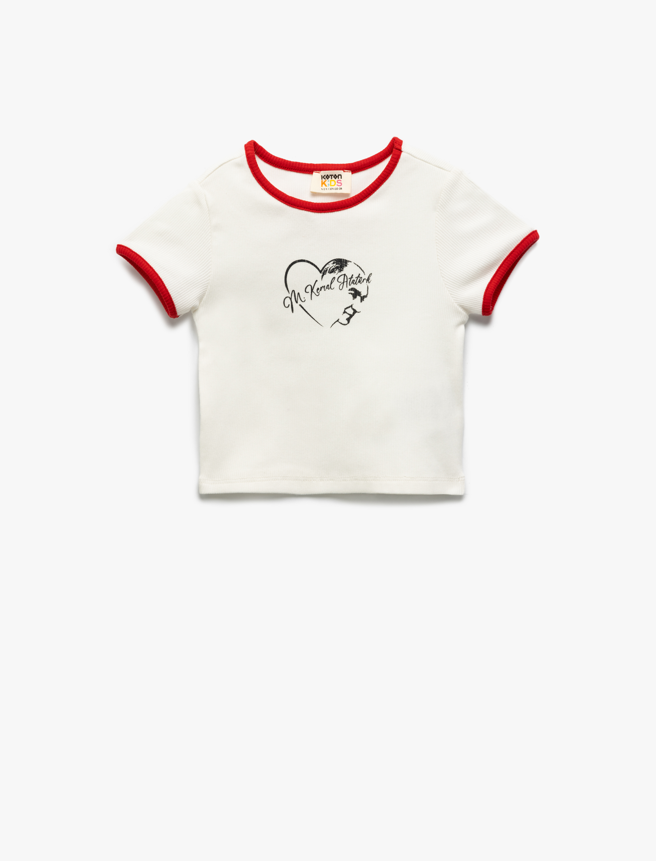  Kız Çocuk Atatürk Baskılı Kısa Kollu Bisiklet Yaka Pamuklu Tişört