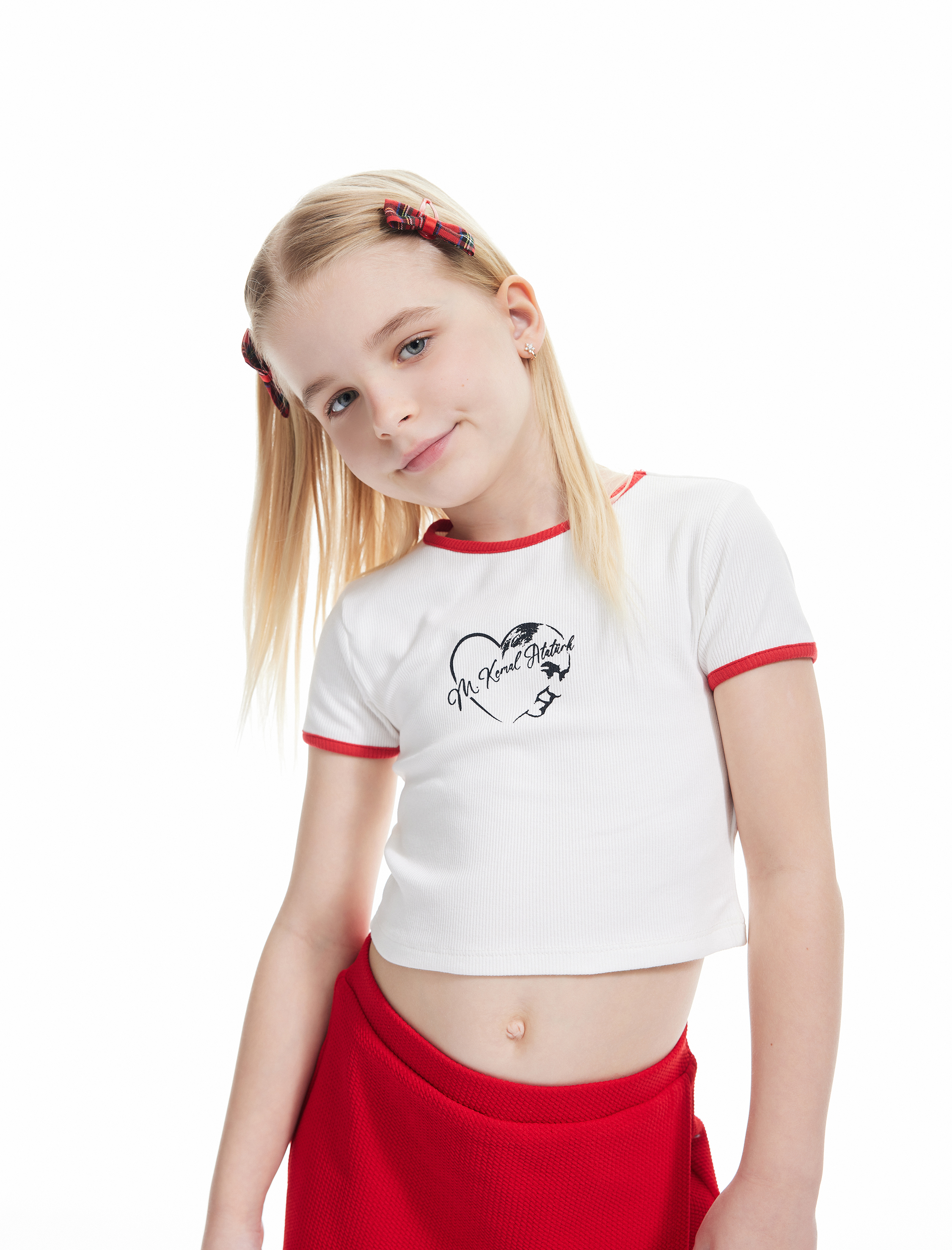  Kız Çocuk Atatürk Baskılı Kısa Kollu Bisiklet Yaka Pamuklu Tişört