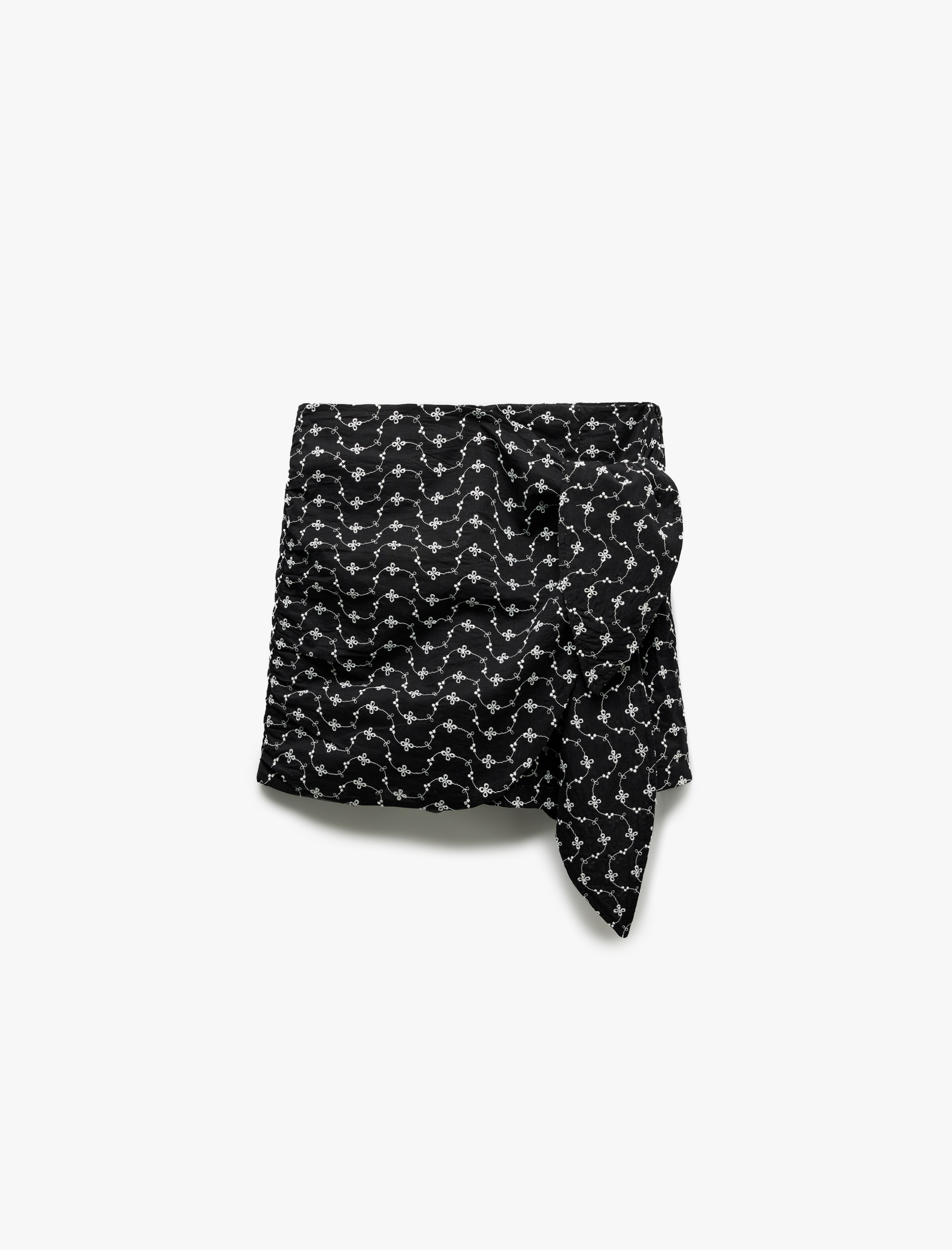   Pamuklu Bağlama Detaylı Fistolu Brodeli Mini Şort Etek