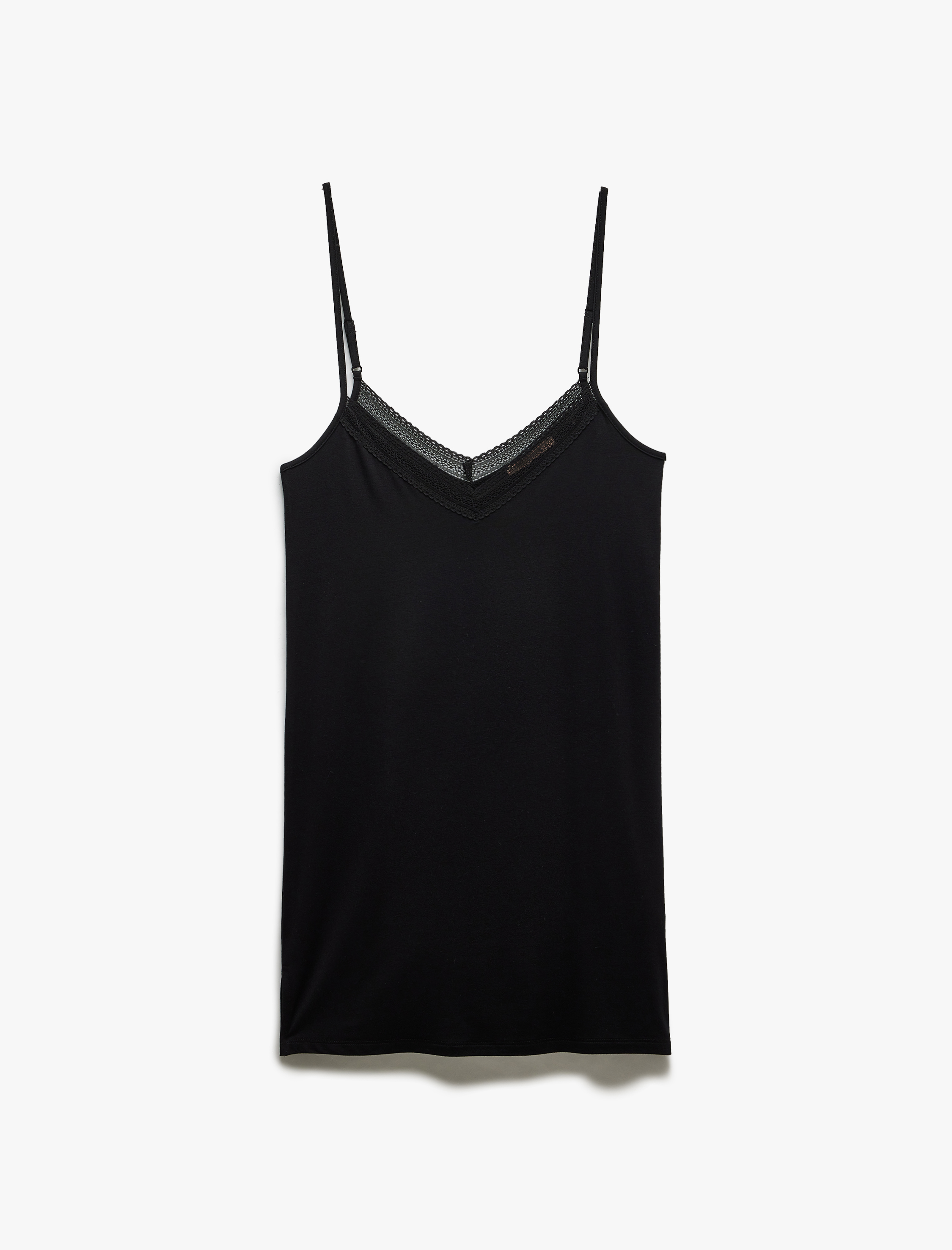   Viskon Dantel Detaylı V Yaka İnce Askılı Gecelik