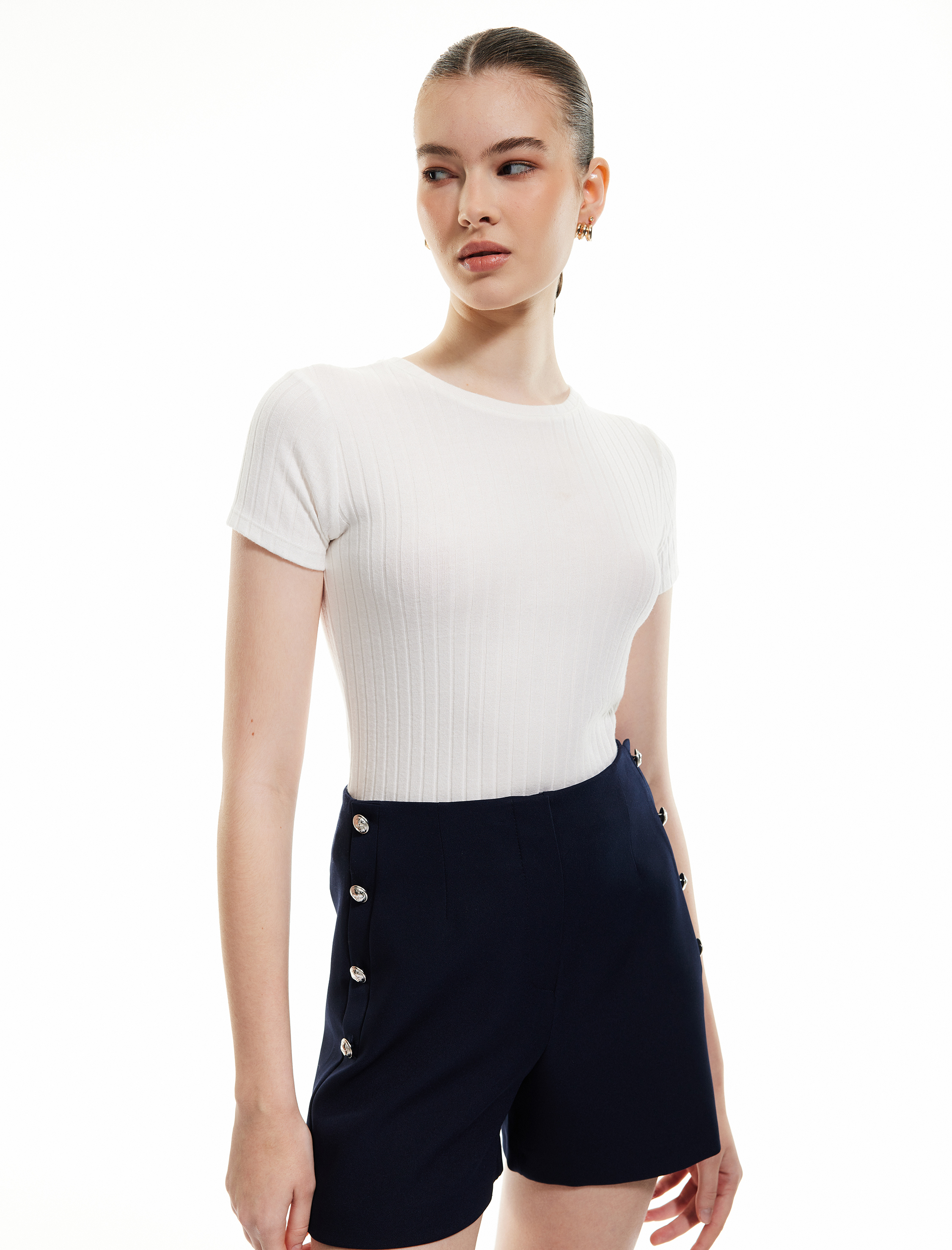   Kaşkorse Kısa Kollu Bisiklet Yaka Şerit Detaylı Tişört