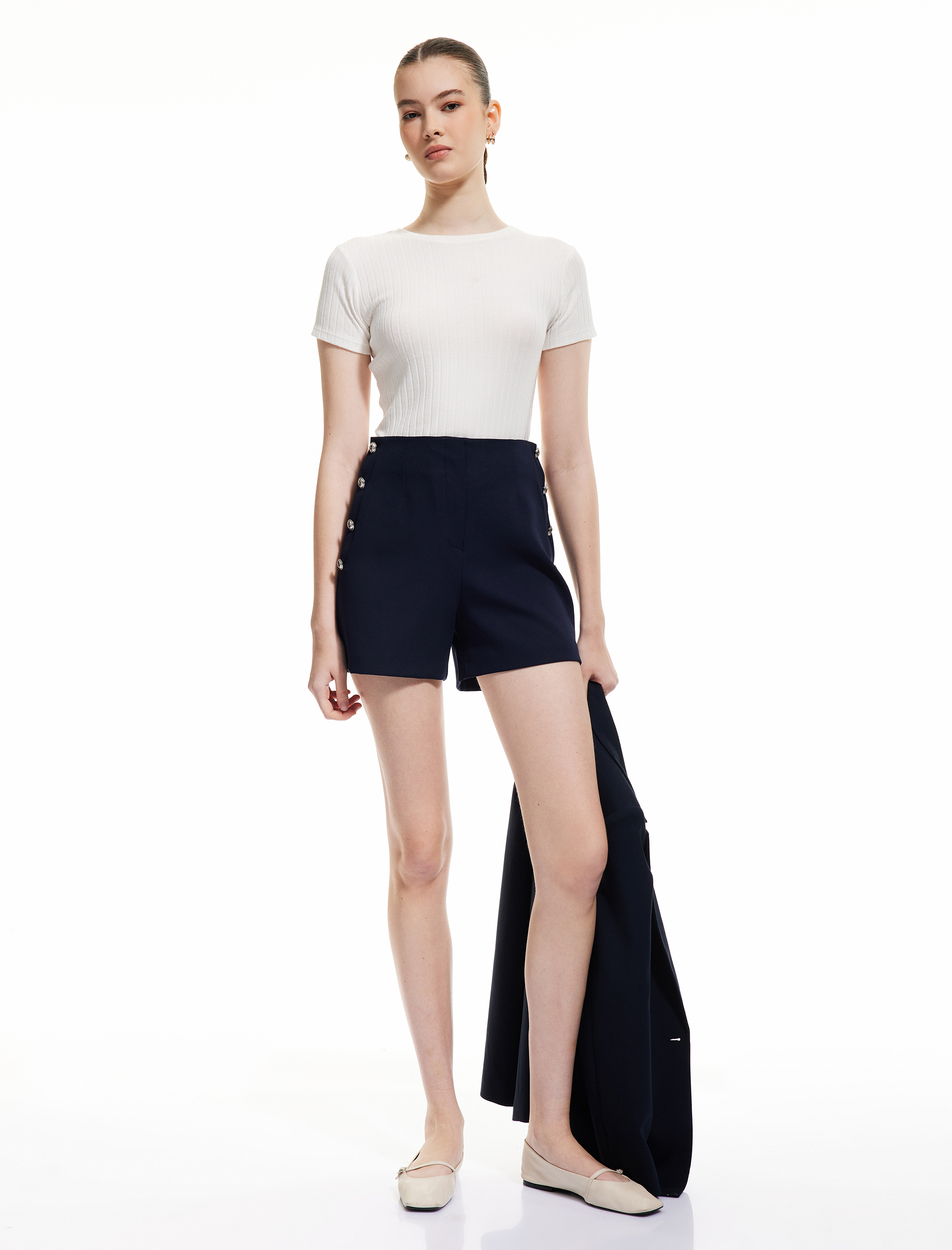   Kaşkorse Kısa Kollu Bisiklet Yaka Şerit Detaylı Tişört