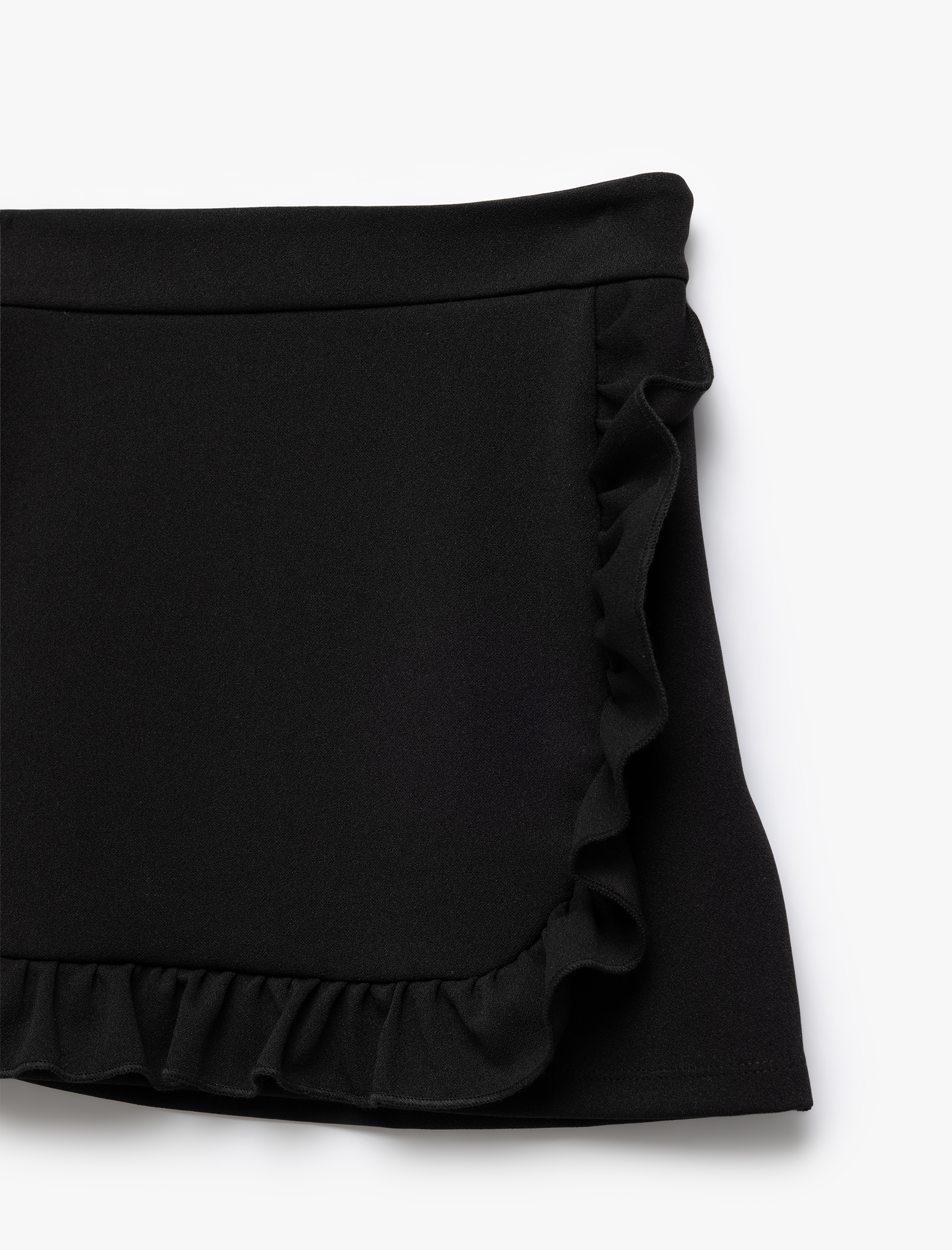  Kız Çocuk Fırfır Detaylı Beli Lastikli Kruvaze Mini Etek