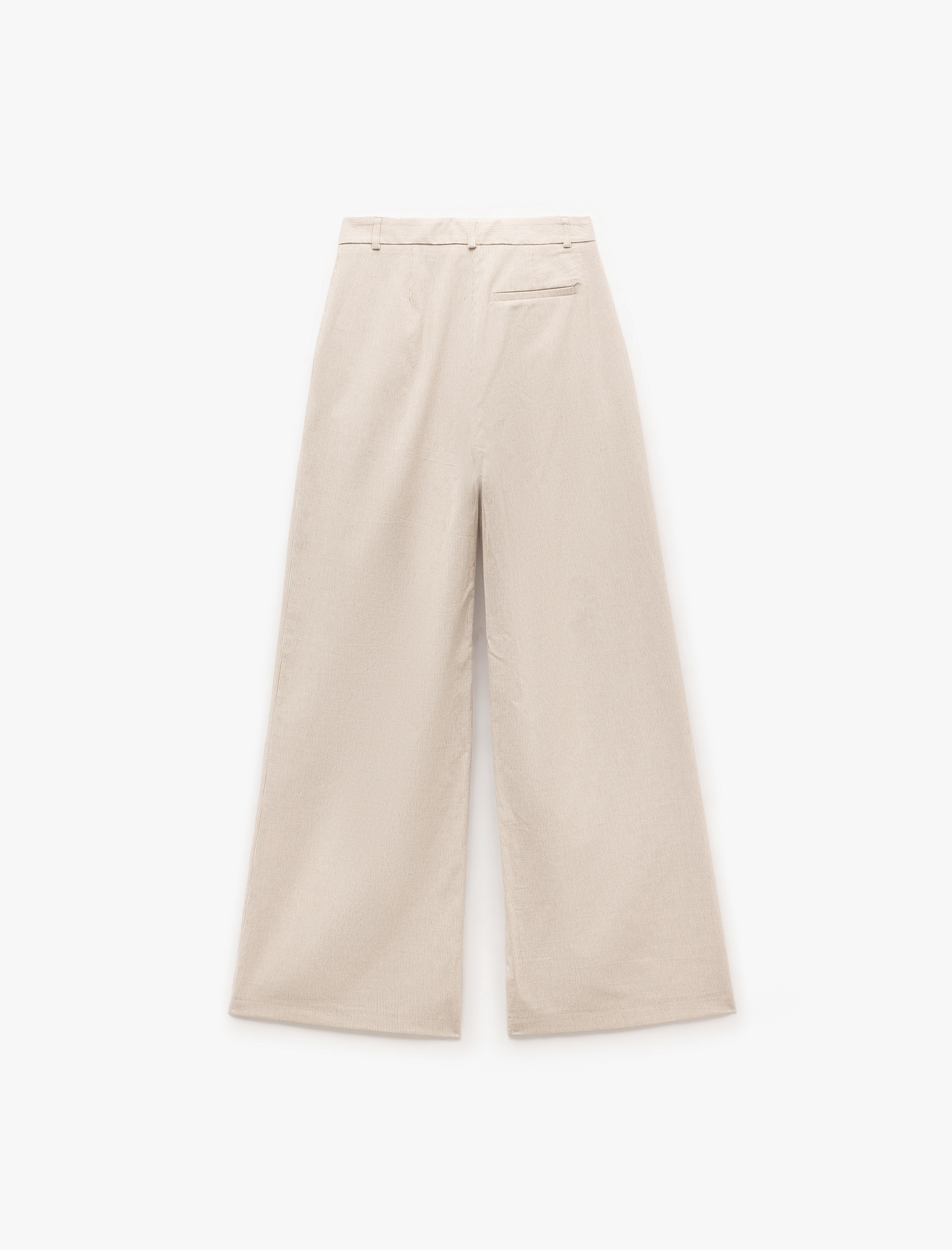   Cepli Pile Detaylı Geniş Düz Paça Pantolon