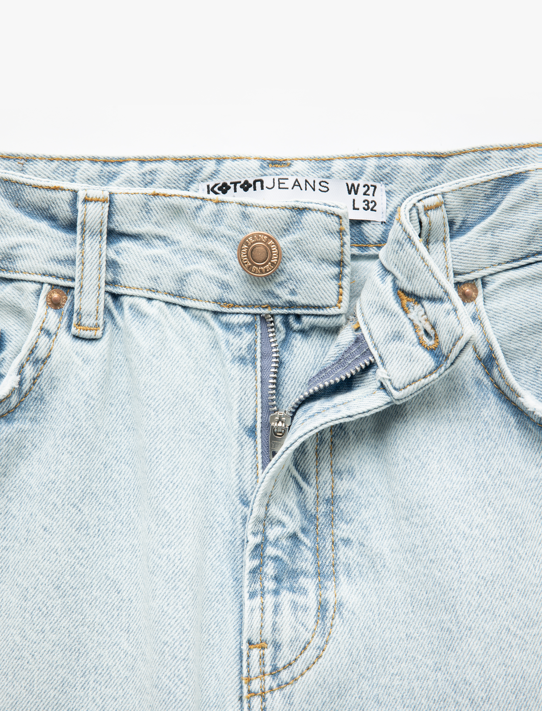   Pamuklu Yıpratma Detaylı Düz Paça Denim Pantolon - Straight Fit Jean