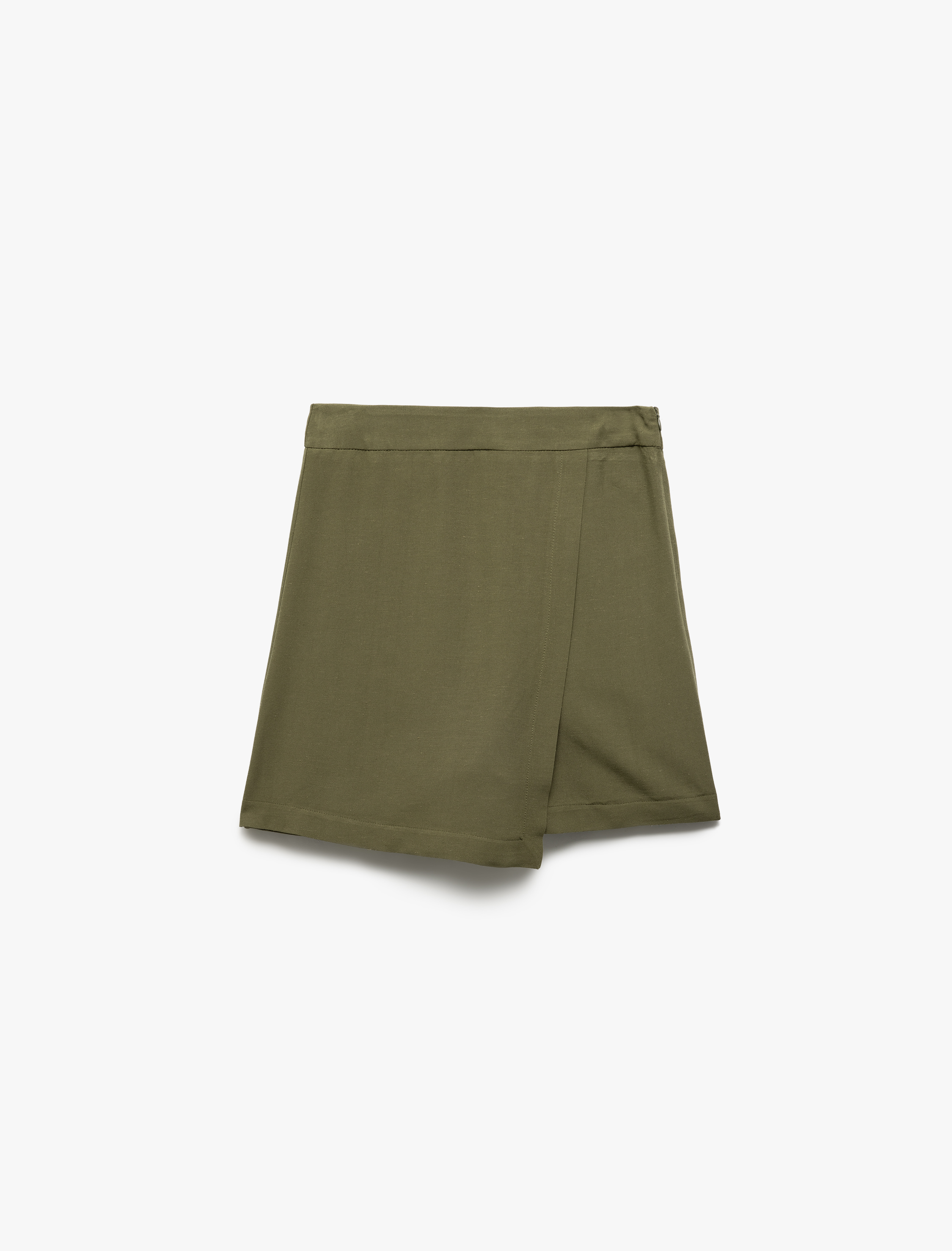  Viskon Keten Karışımlı Kruvaze Mini Şort Etek