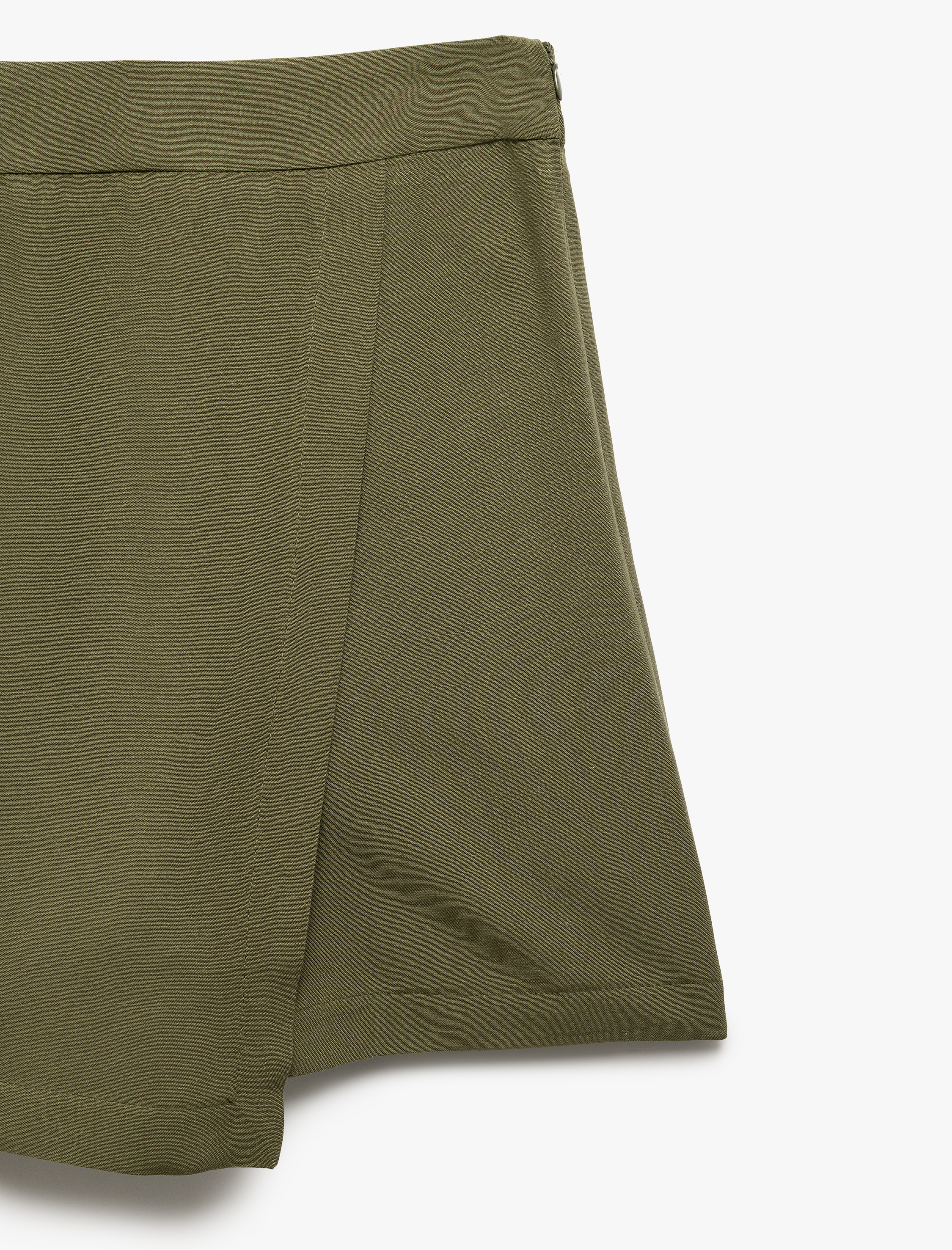   Viskon Keten Karışımlı Kruvaze Mini Şort Etek