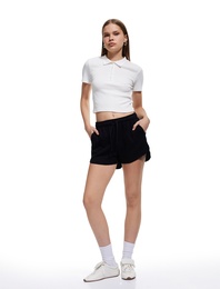 Pamuklu Cep Detaylı Slim Fit Beli Bağcıklı Mini Şort