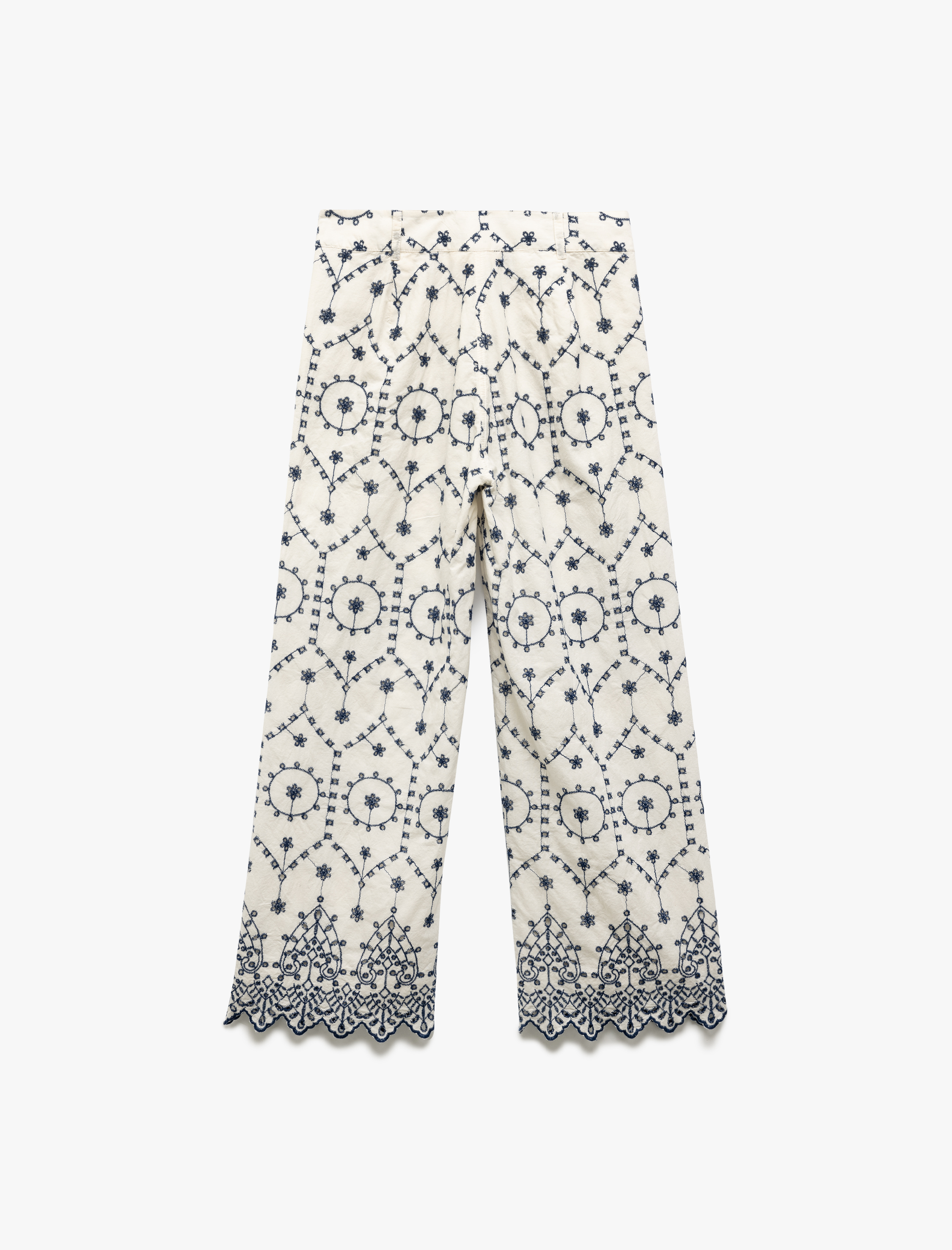   Pamuklu Astarlı Fistolu Yüksek Bel Düz Kısa Paça Brodeli Pantolon