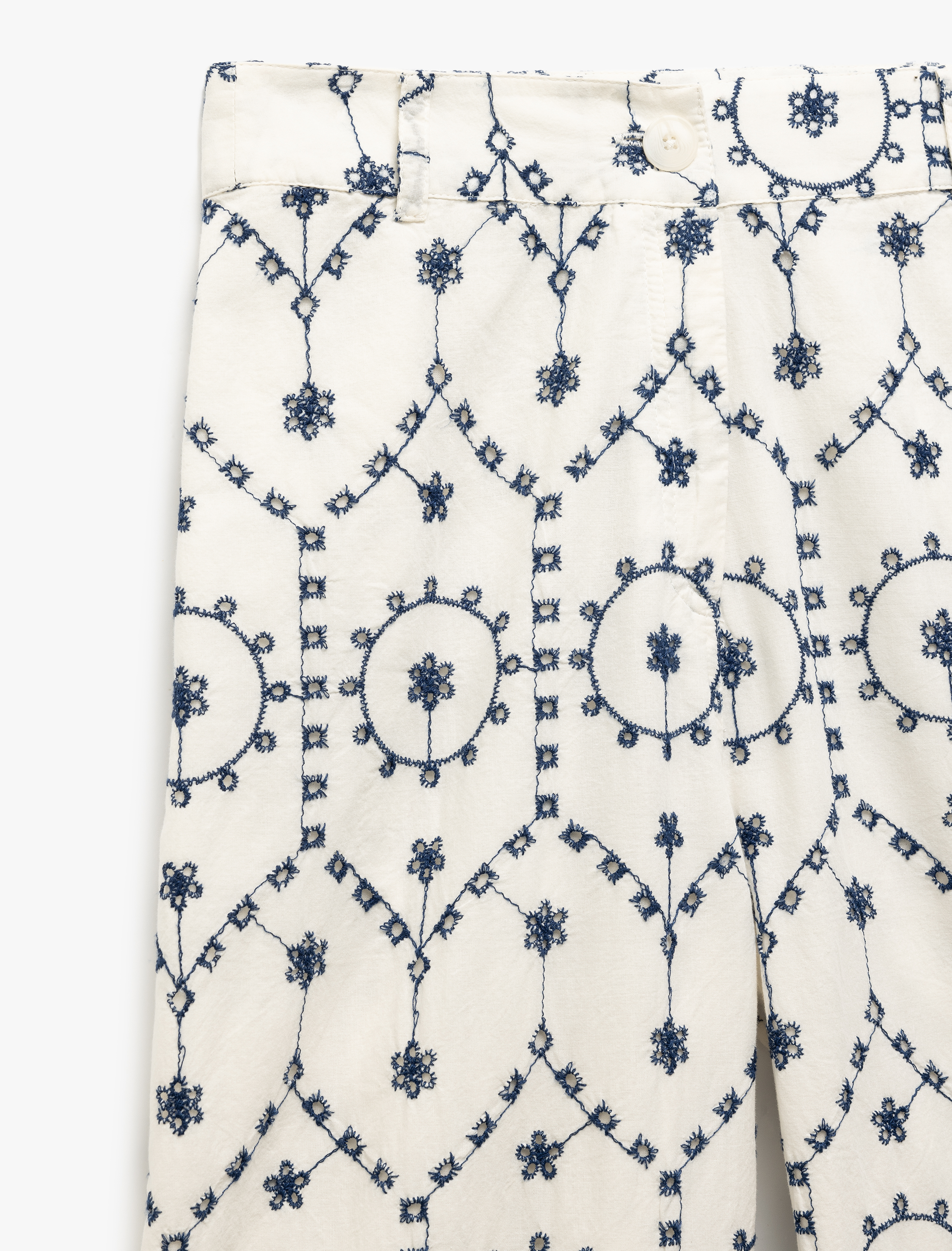   Pamuklu Astarlı Fistolu Yüksek Bel Düz Kısa Paça Brodeli Pantolon