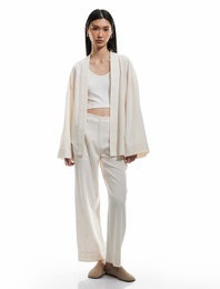 Viskon-Pamuk Karışımlı Nakışlı Yüksek Bel Düz Bol Paça Pantolon