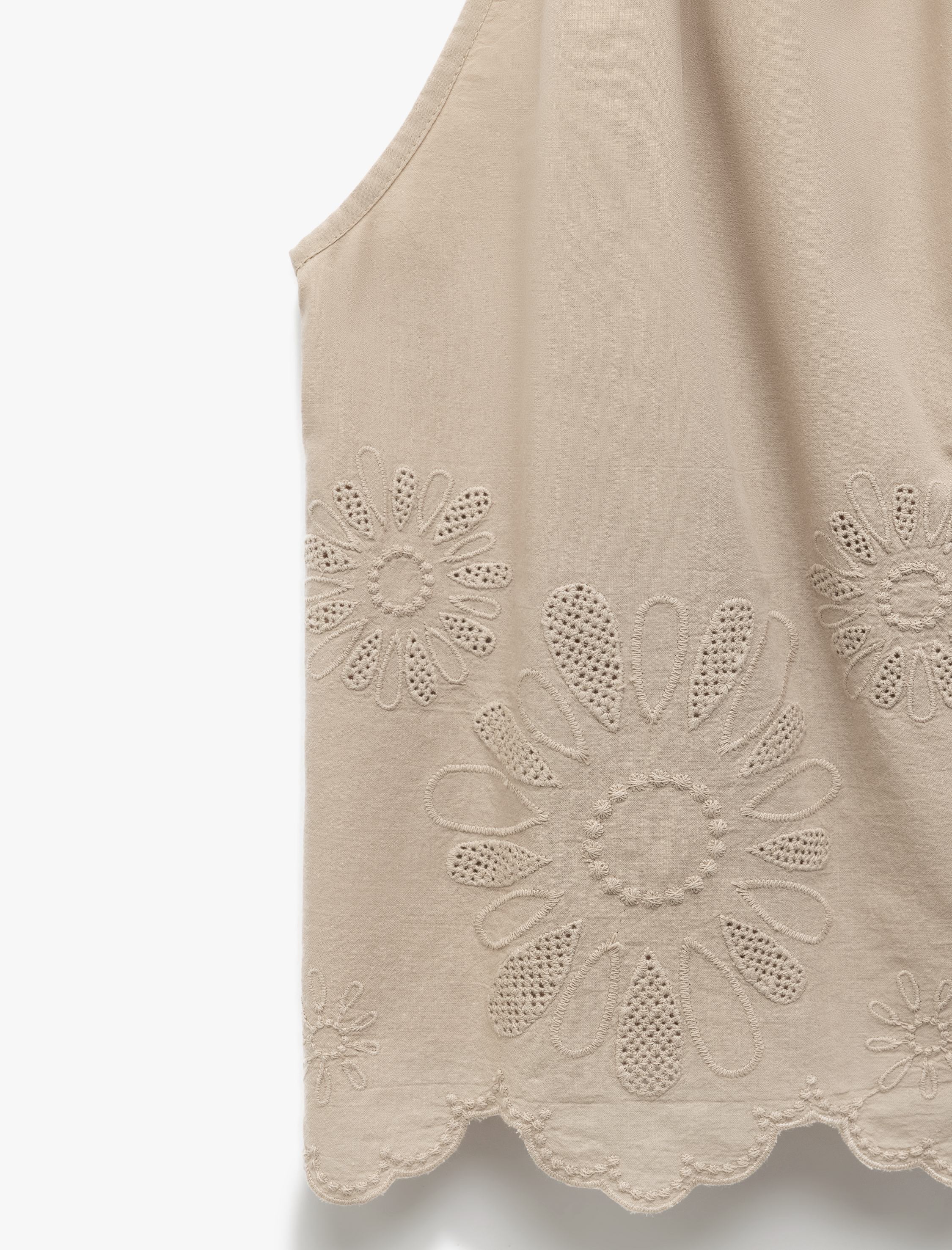   Pamuklu Floral Dokulu Fistolu Brodeli Halter Yaka Askılı Bluz