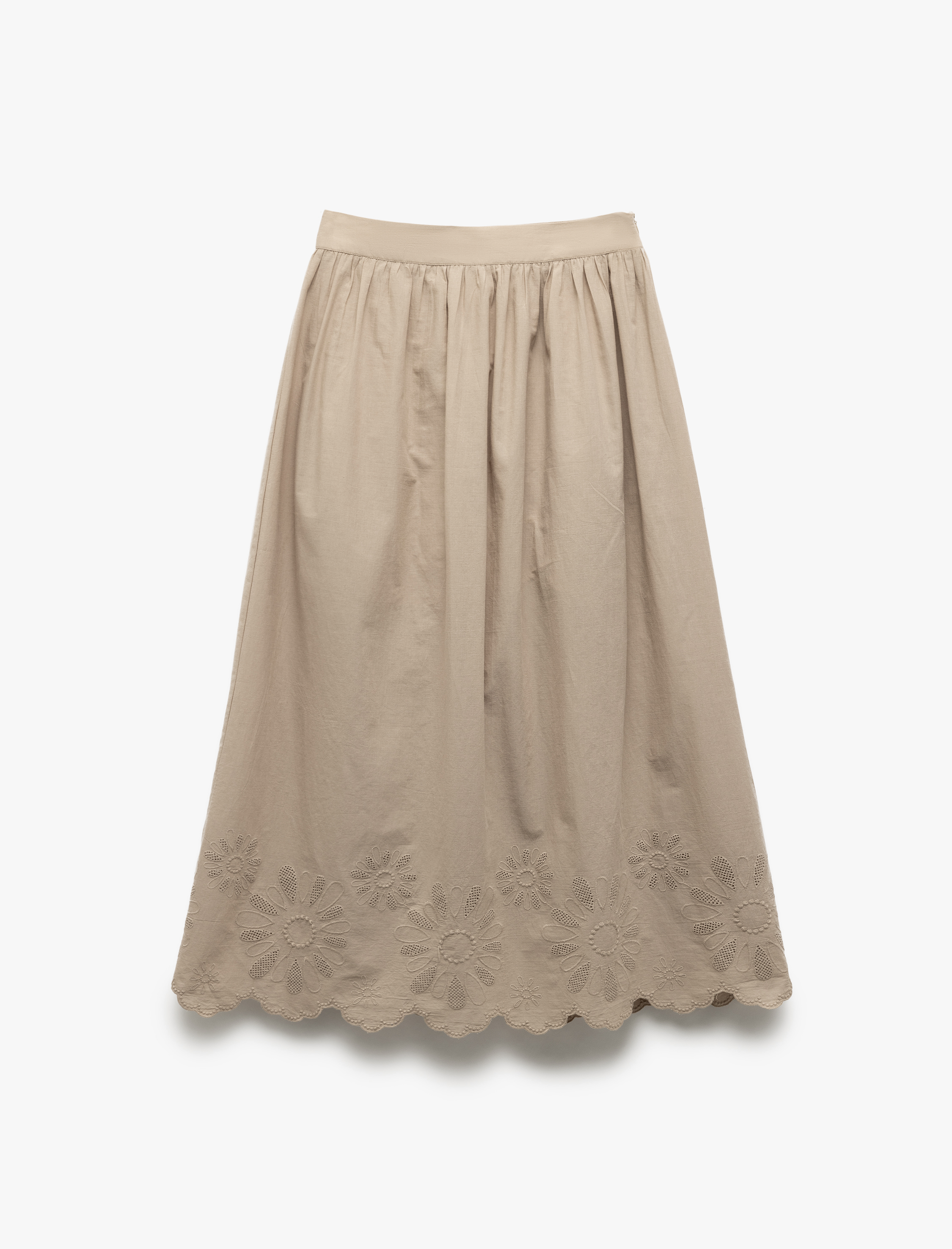   Astarlı Pamuklu Fistolu Brodeli Kloş Uzun Etek