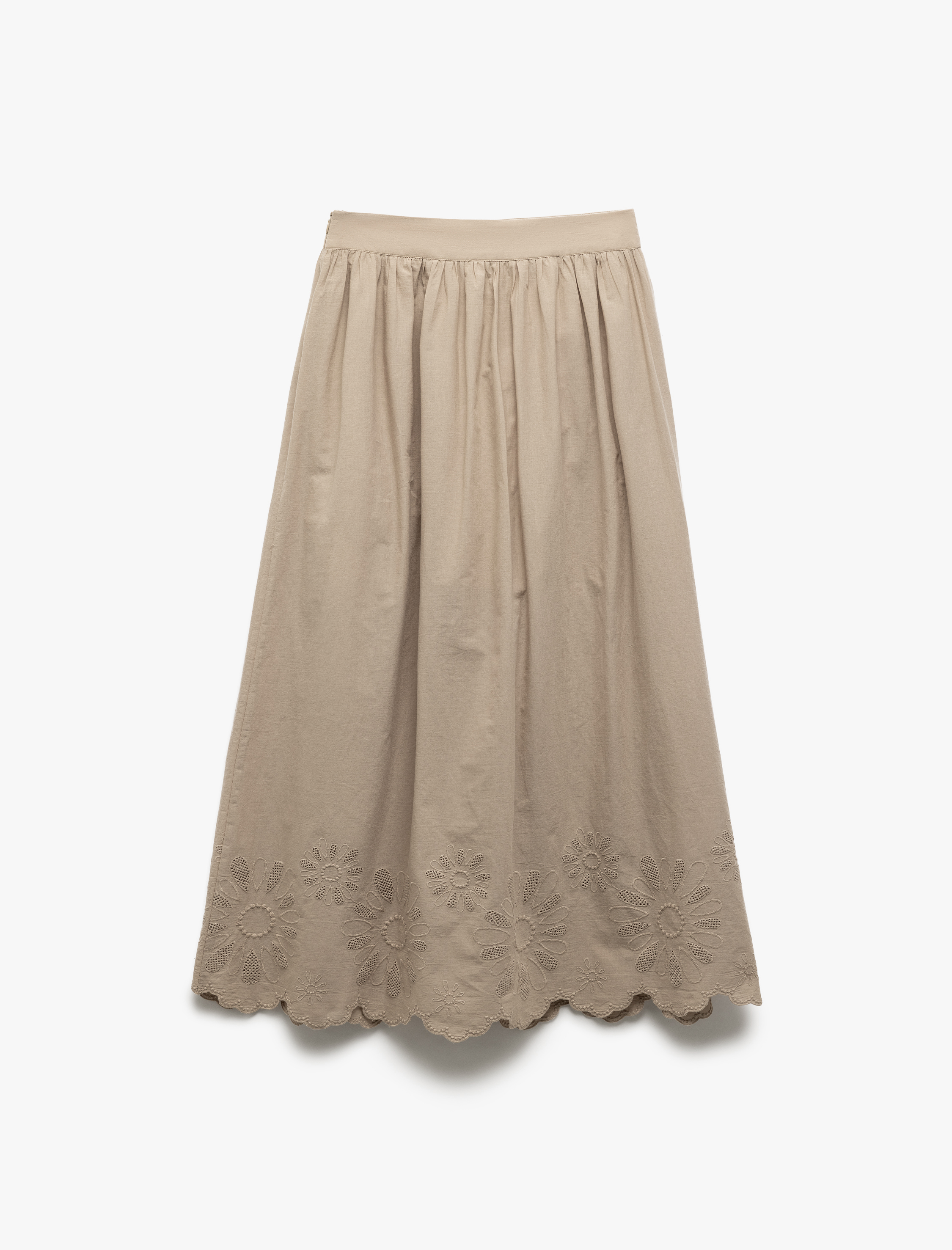   Astarlı Pamuklu Fistolu Brodeli Kloş Uzun Etek