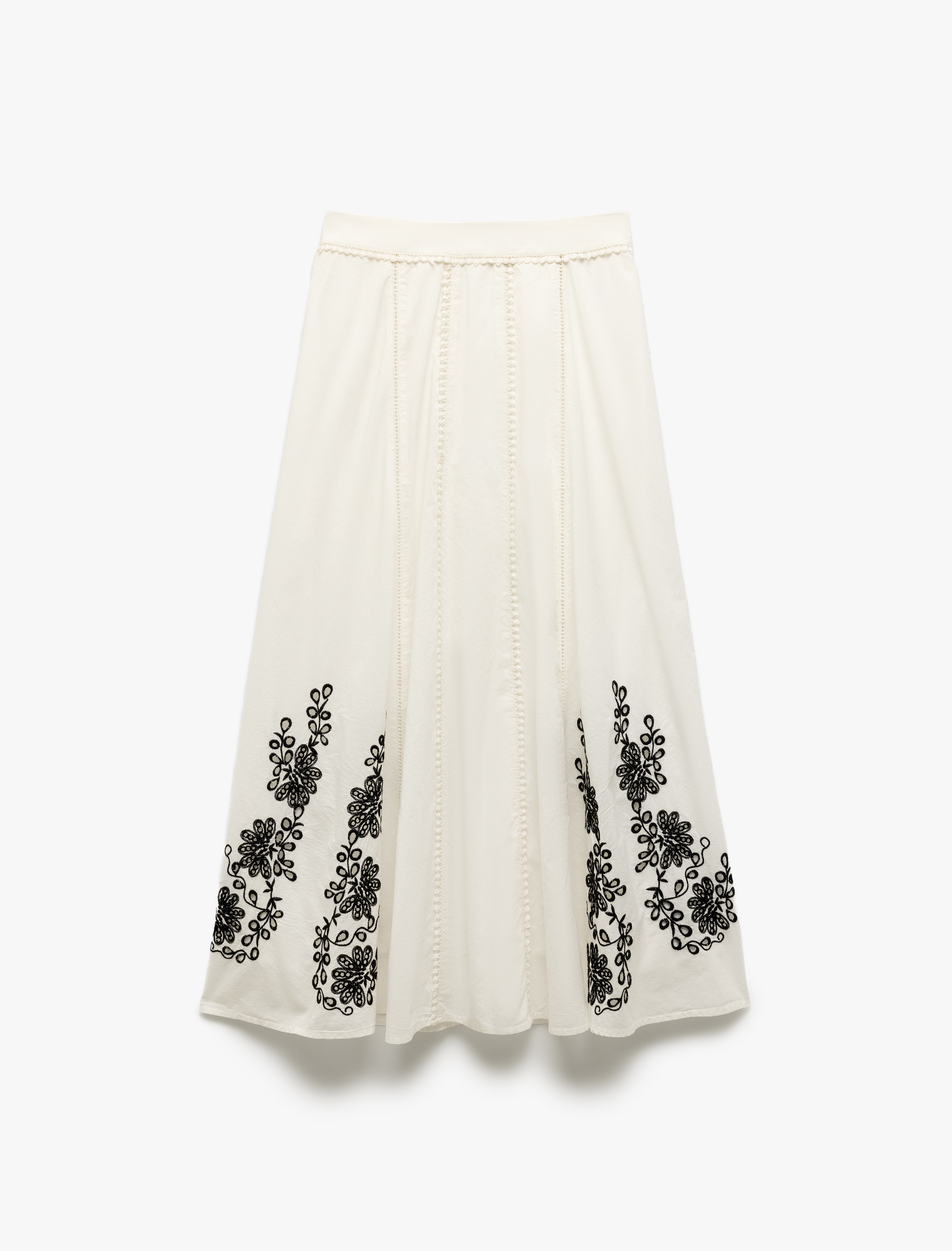   Pamuklu Astarlı Nakış Detaylı Uzun Kloş Etek