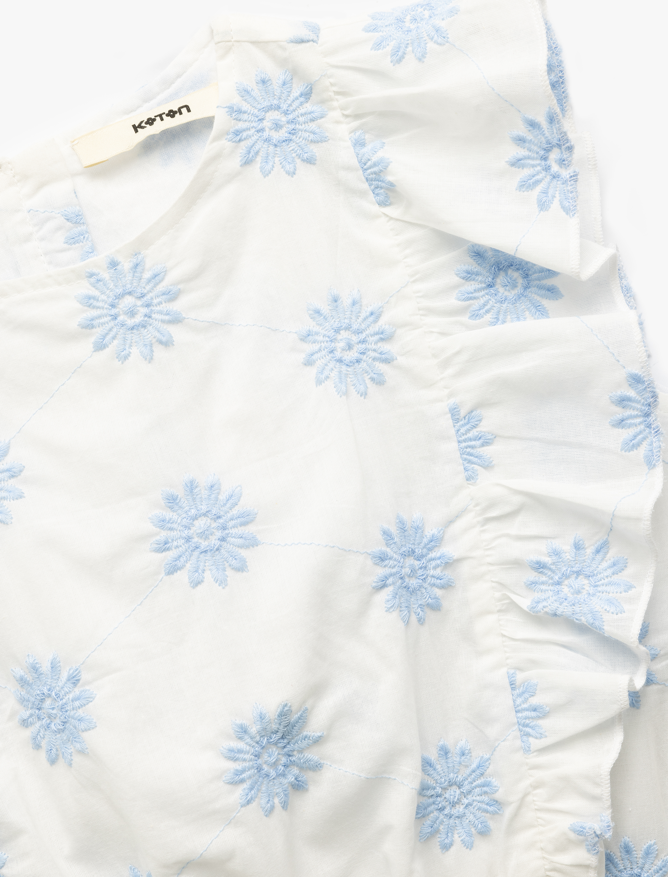  Kız Çocuk Pamuklu Bisiklet Yaka Kolsuz Çiçek Nakışlı Kolsuz Crop Bluz