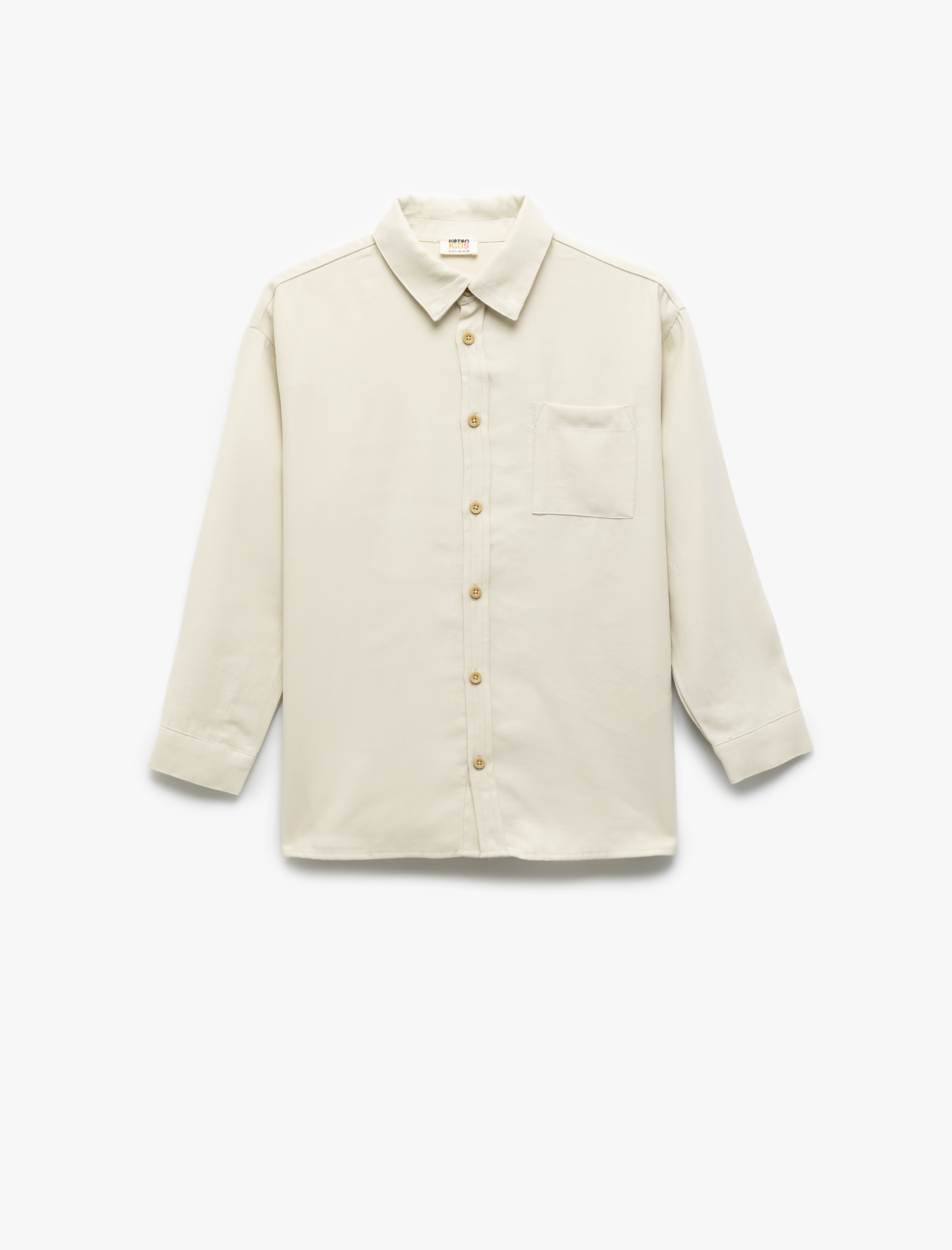  Erkek Çocuk Düğme Detaylı Tek Cepli Uzun Kollu Viskon Gömlek