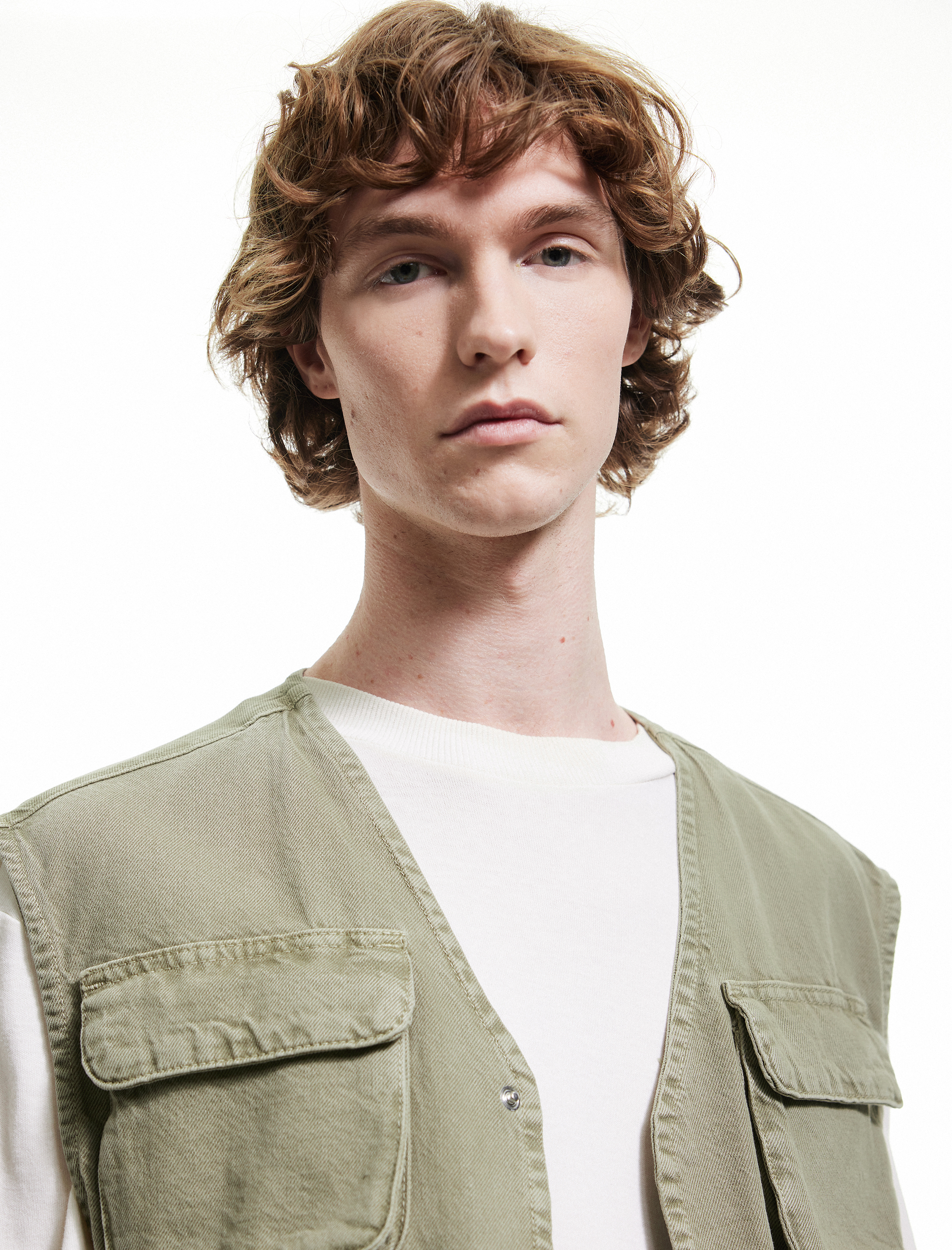   Pamuklu Cepli Kolsuz V Yaka Jean Yelek