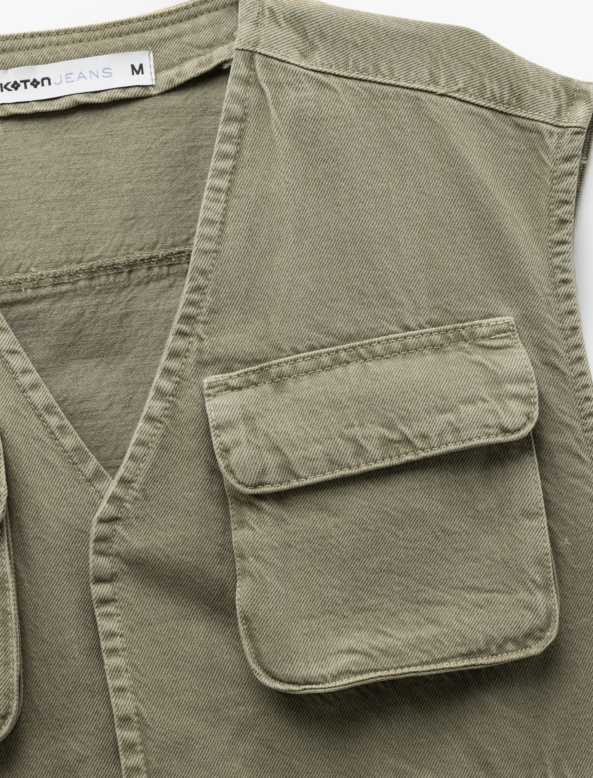   Pamuklu Cepli Kolsuz V Yaka Jean Yelek