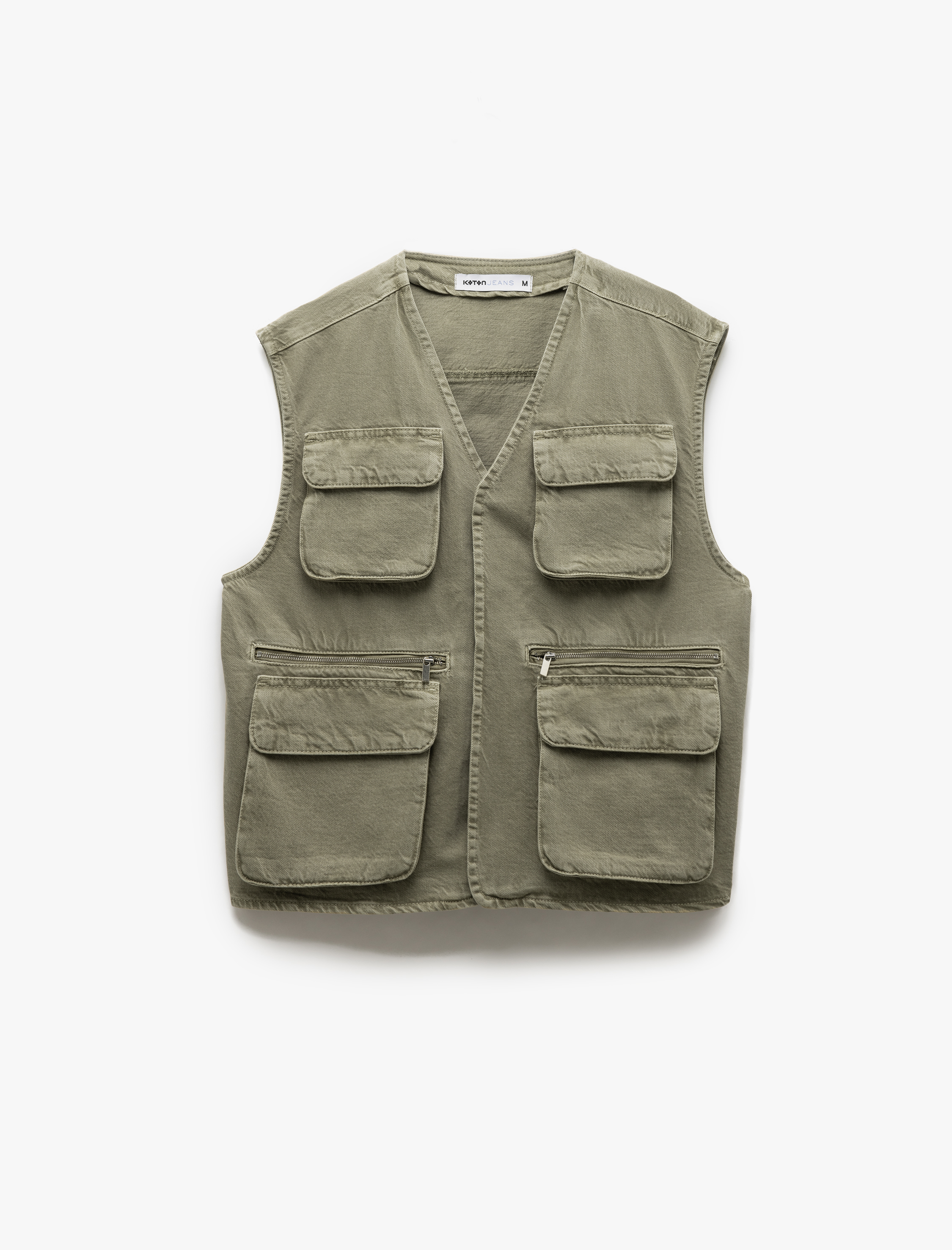   Pamuklu Cepli Kolsuz V Yaka Jean Yelek