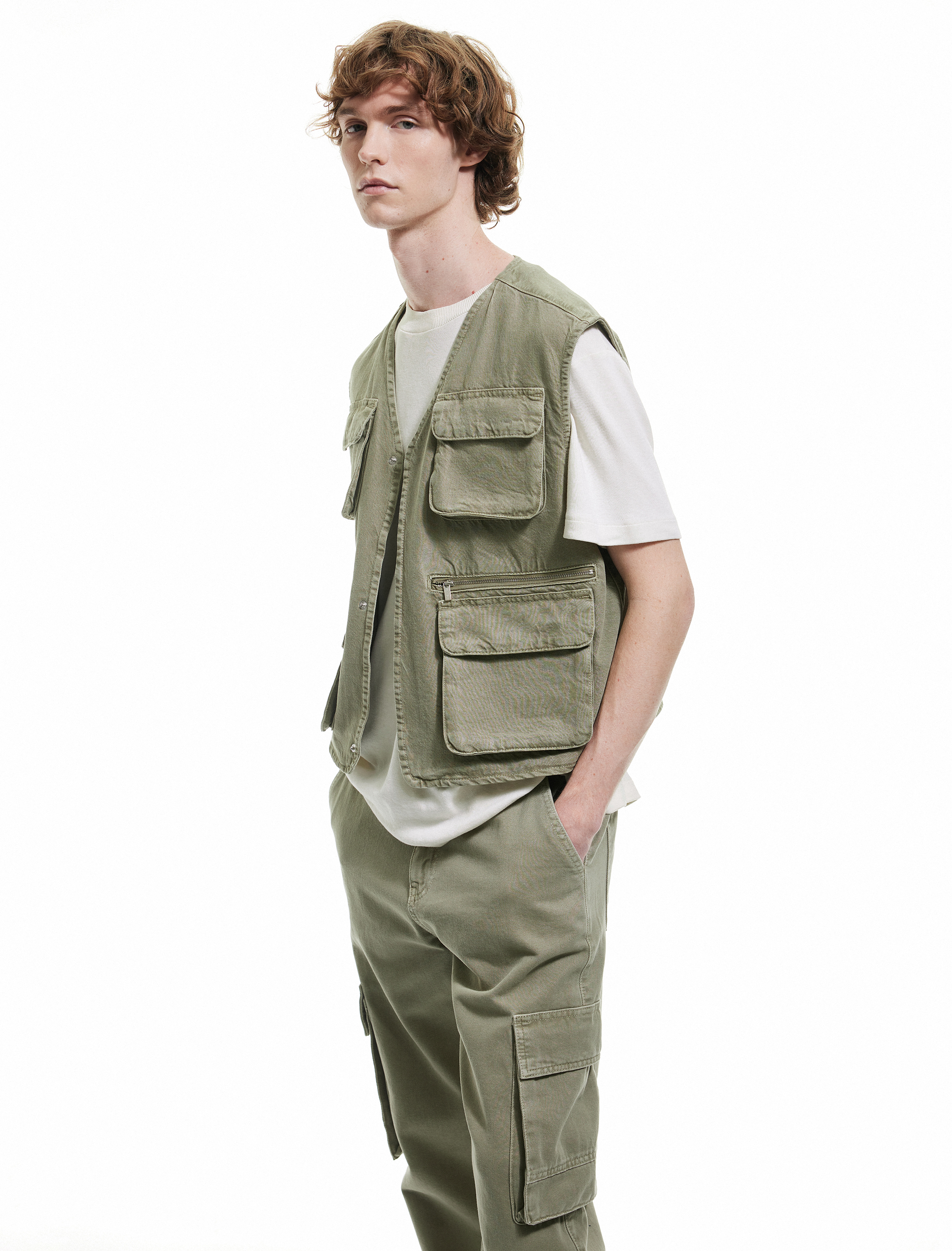   Pamuklu Cepli Kolsuz V Yaka Jean Yelek