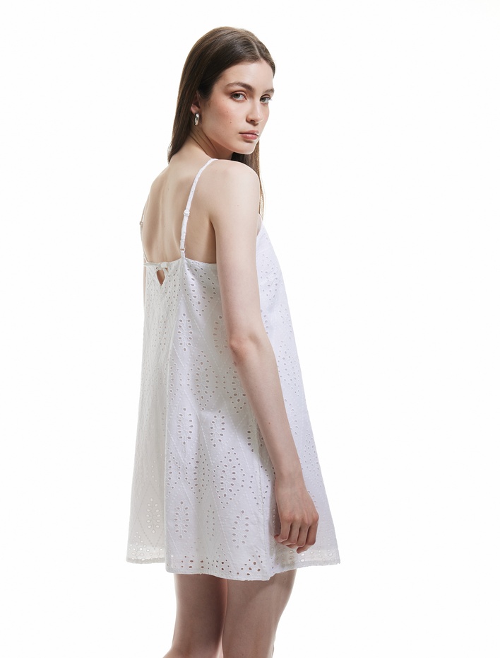  Pamuklu A Kesim Mini Halter Yaka İnce Askılı Fisto Elbise