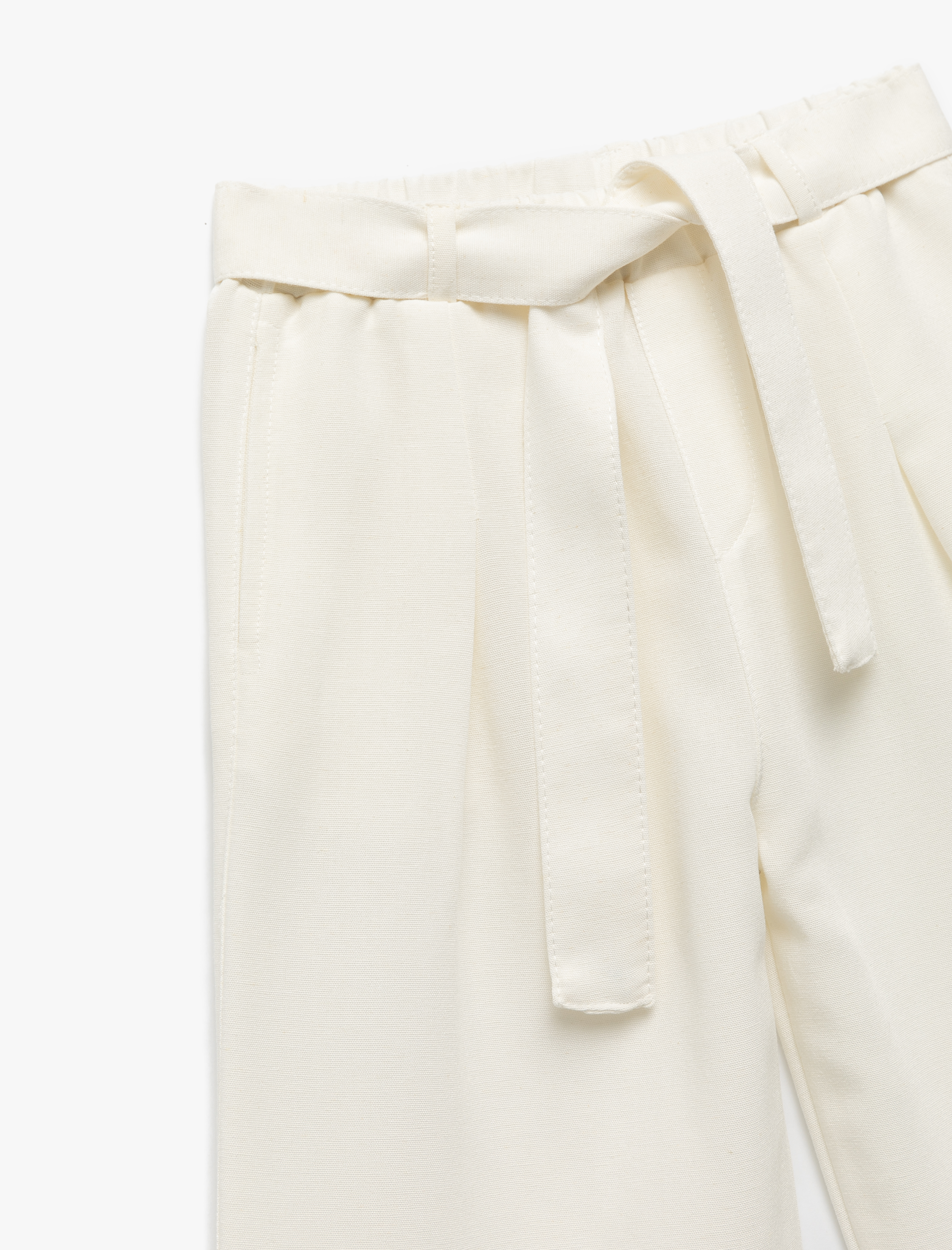  Kız Çocuk Kuşak Detaylı Cepli Viskon Karışımlı Geniş Paça Pantolon