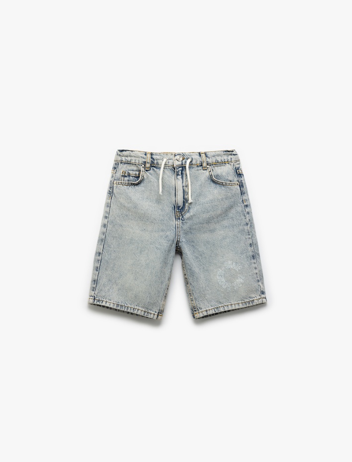 Erkek Çocuk Denim Şort Beli Bağlamalı Düğmeli Cepli Pamuklu