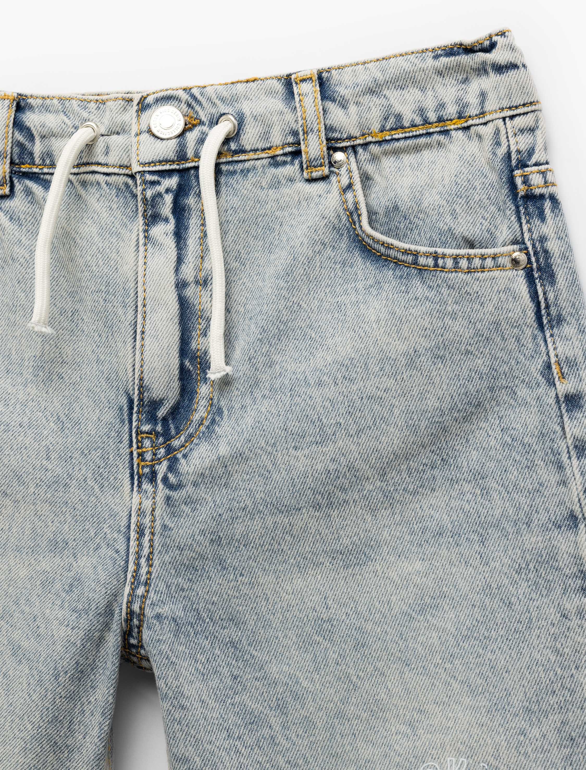  Erkek Çocuk Denim Şort Beli Bağlamalı Düğmeli Cepli Pamuklu