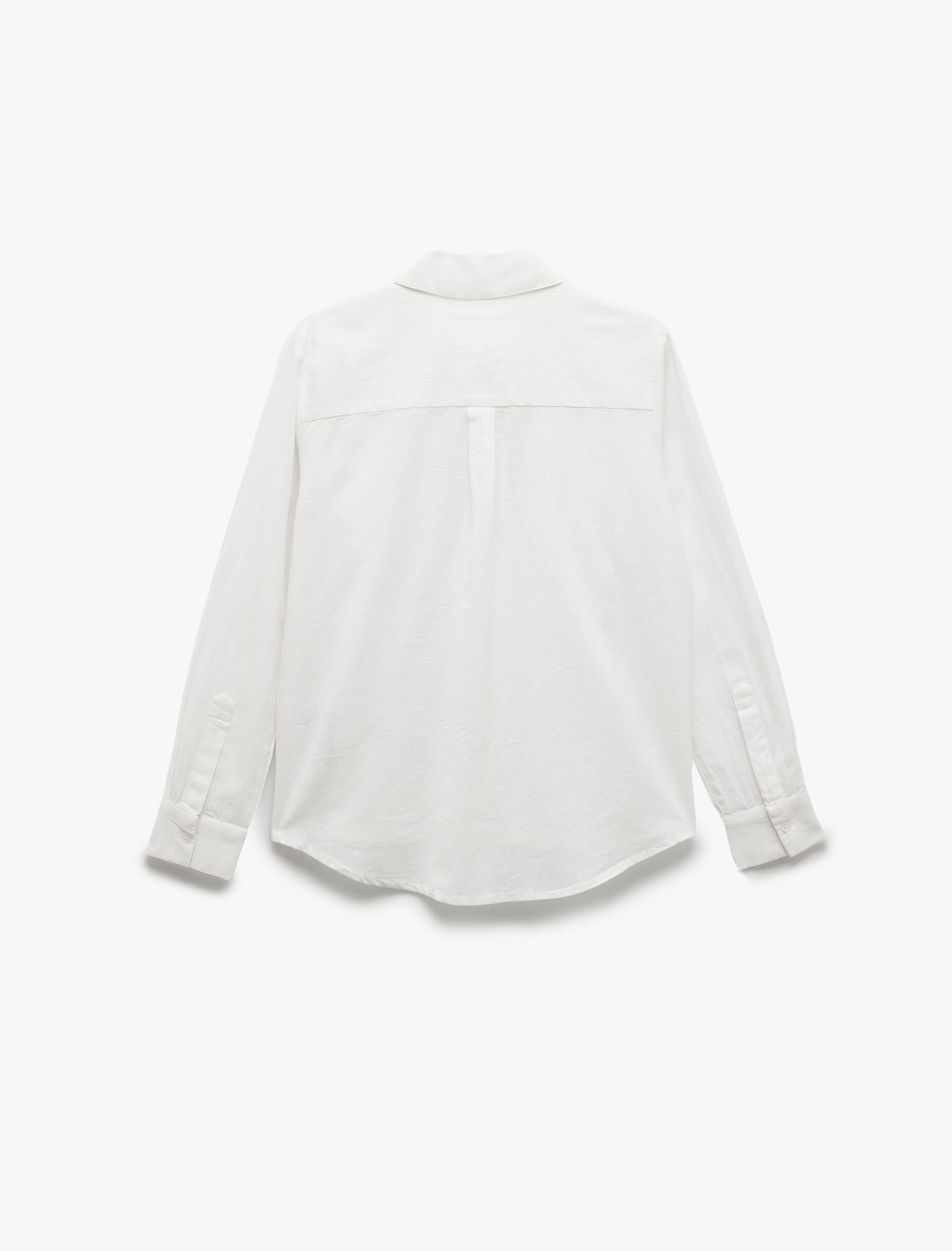   Dantel Detaylı Düğmeli Klasik Yaka Uzun Kollu Keten Karışımlı Gömlek