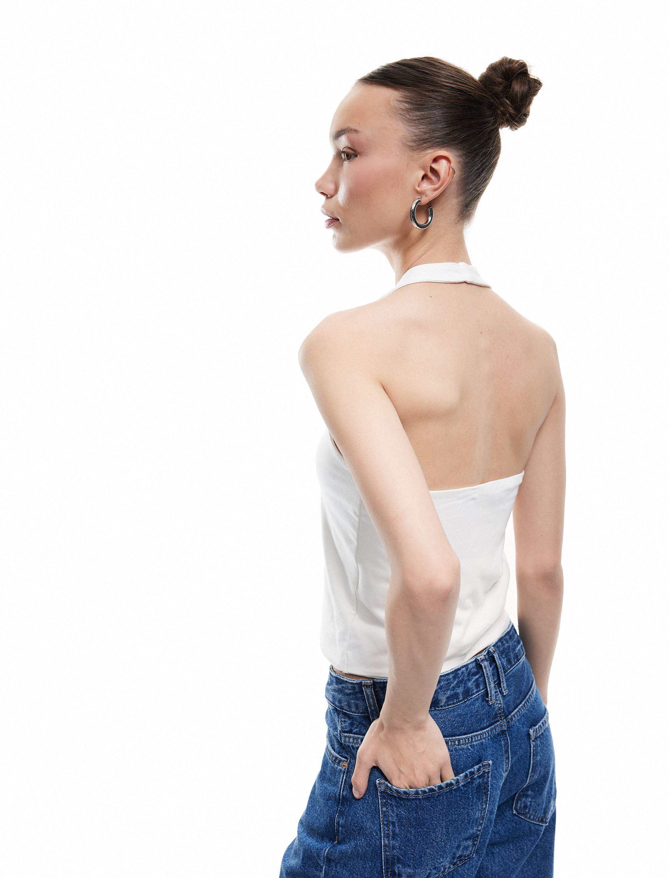   Pamuklu Halter Yaka Kolsuz Crop Atlet