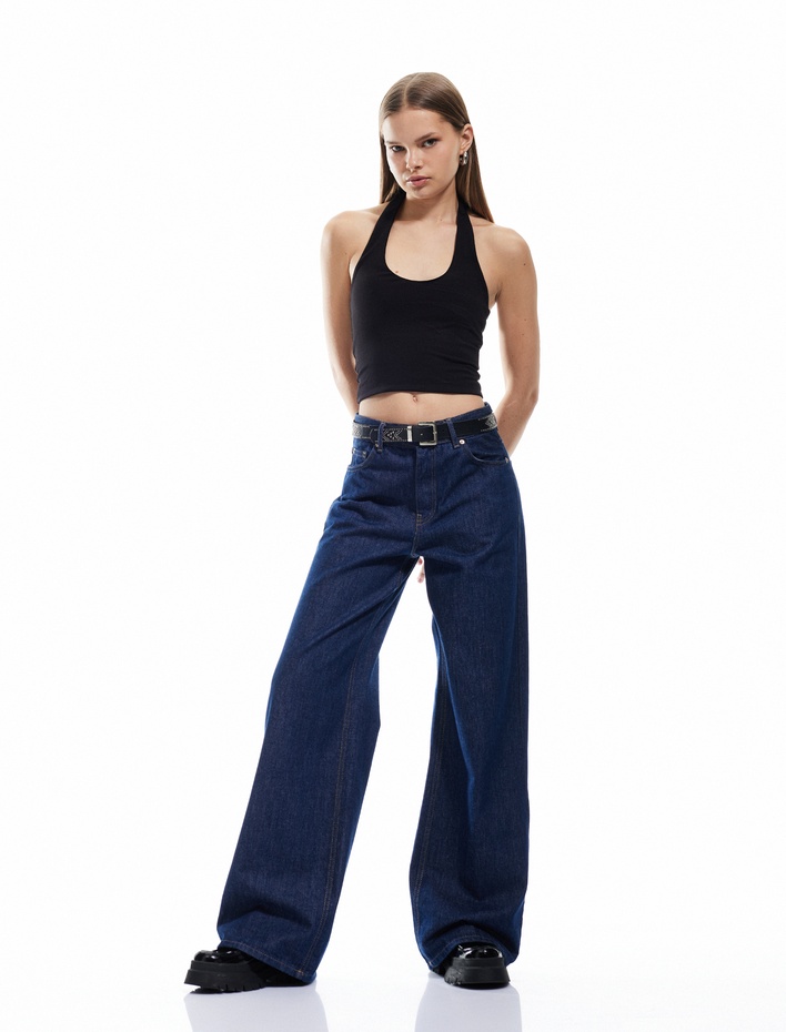  Pamuklu Halter Yaka Kolsuz Crop Atlet