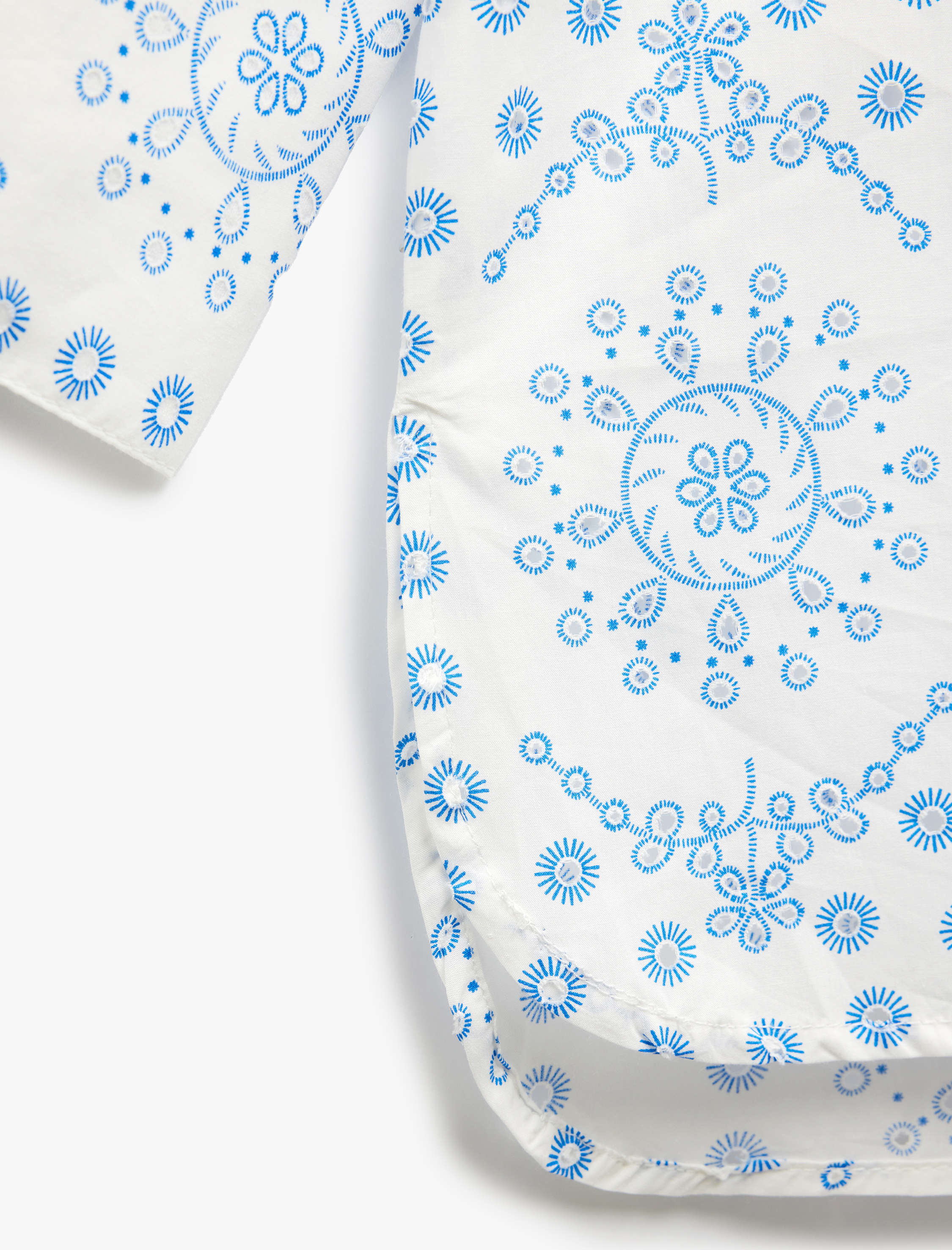   Pamuklu 3/4 Kol Klasik Yaka Etnik Desenli Uzun Poplin Gömlek