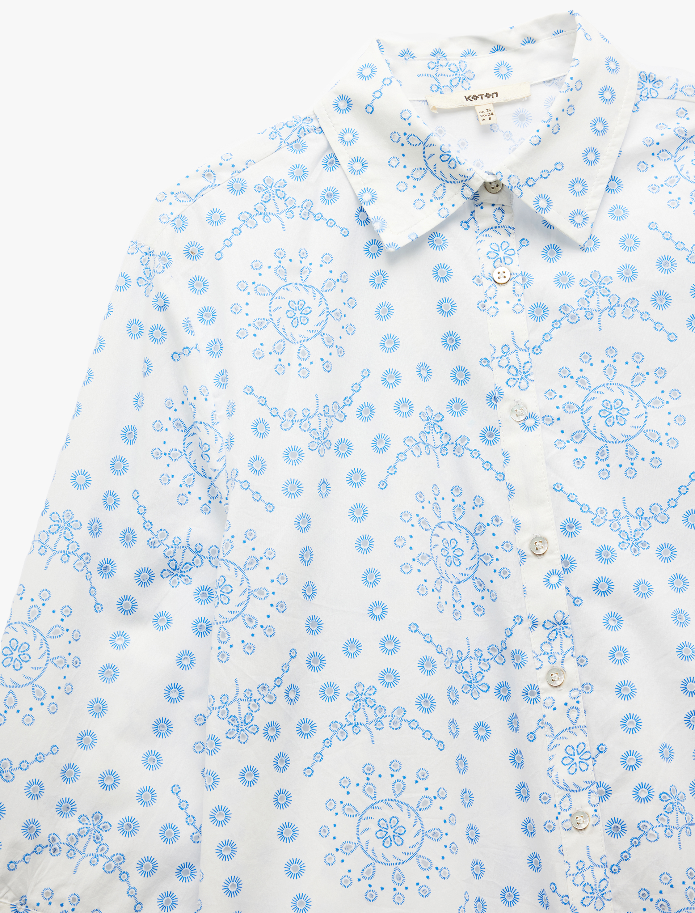   Pamuklu 3/4 Kol Klasik Yaka Etnik Desenli Uzun Poplin Gömlek