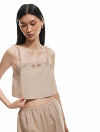 Pamuklu Fistolu Brodeli İnce Askılı Crop Büstiyer