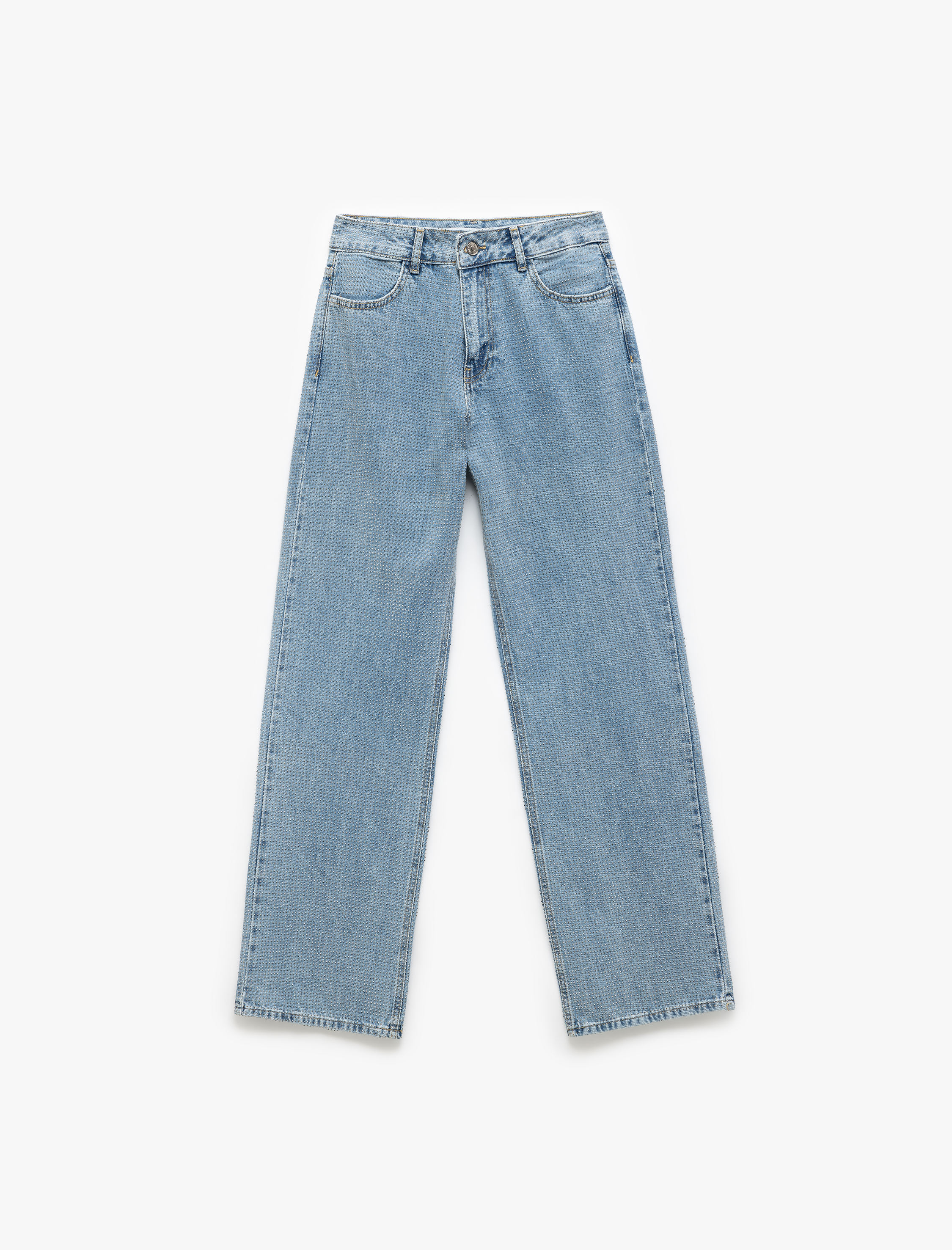   Pamuklu Normal Bel Taş Detaylı Straight Fit Jean