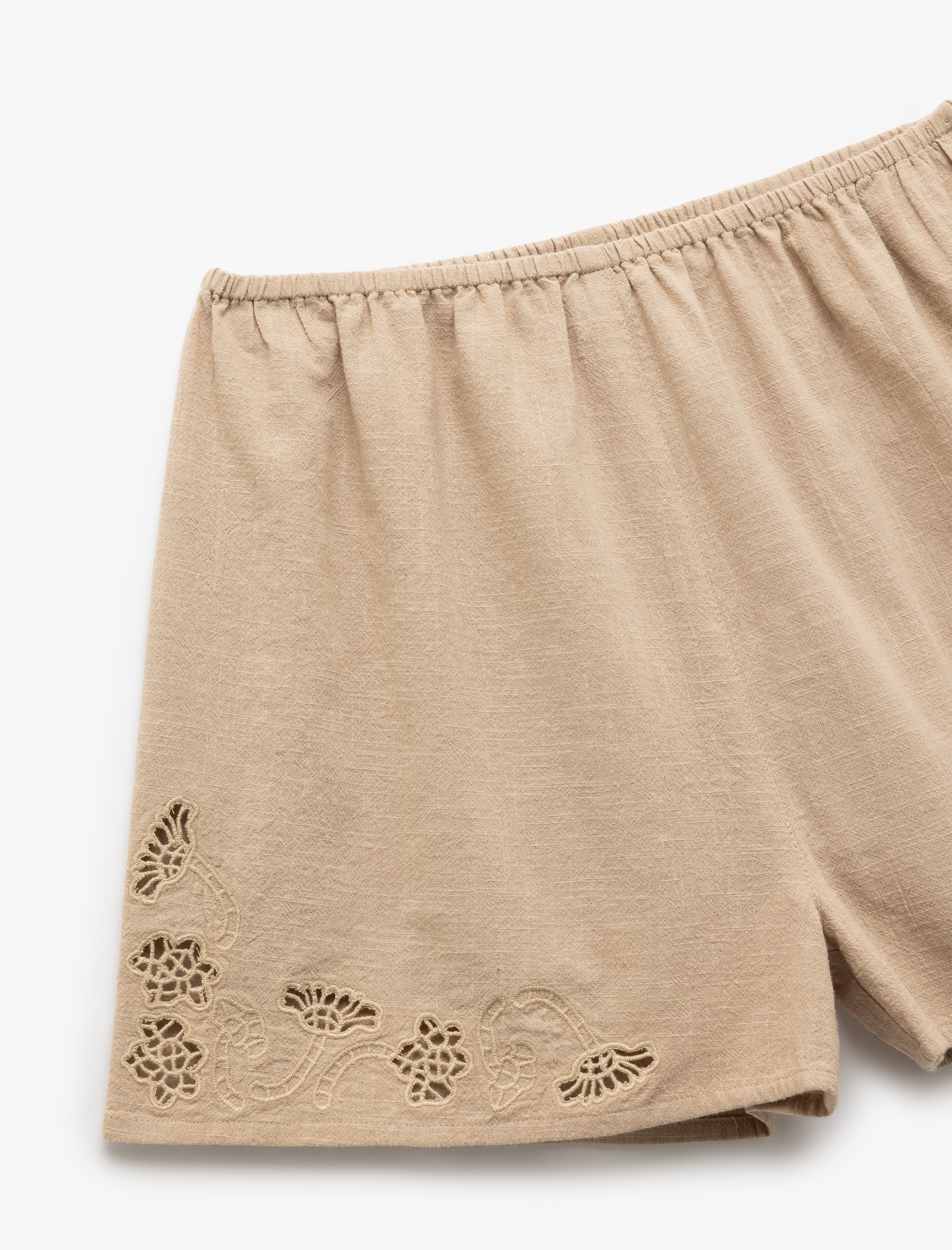   Pamuklu Yüksek Bel Fistolu Brodeli Mini Şort