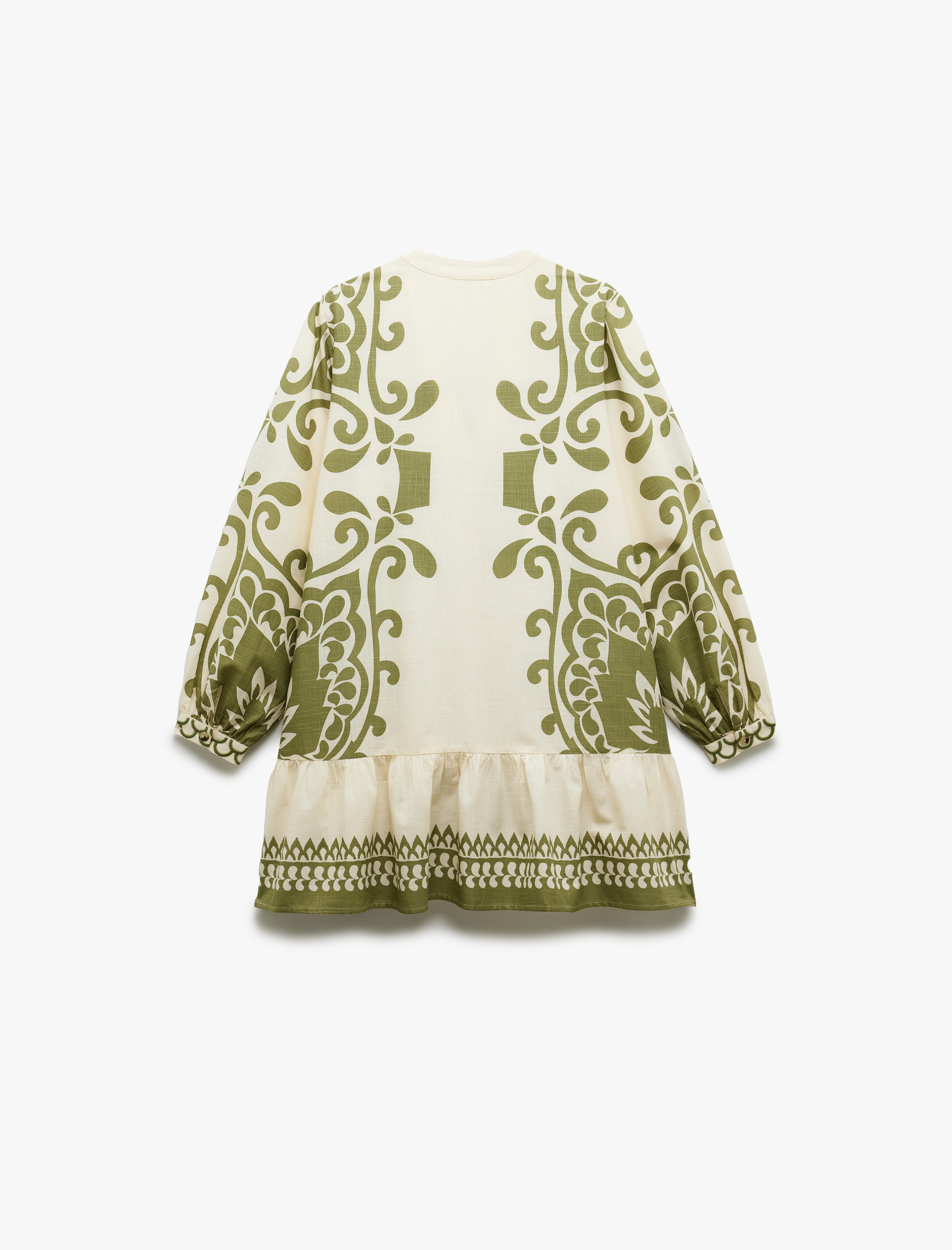   Viskon Kumaş Bağlamalı Yaka Nakışlı Etnik Desenli Plaj Elbisesi